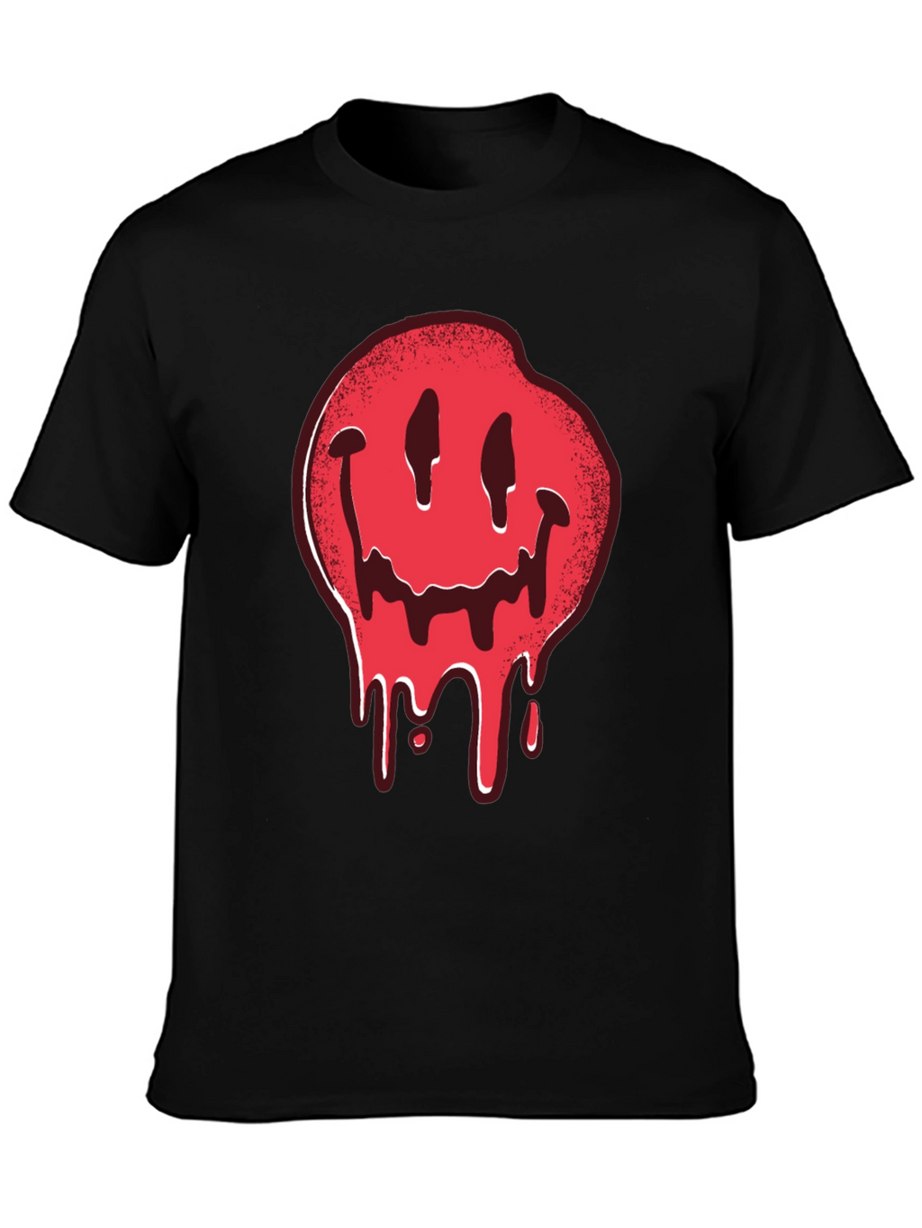 Melting Smiley Face Graphic Tee - Black Cotton T-Shirt