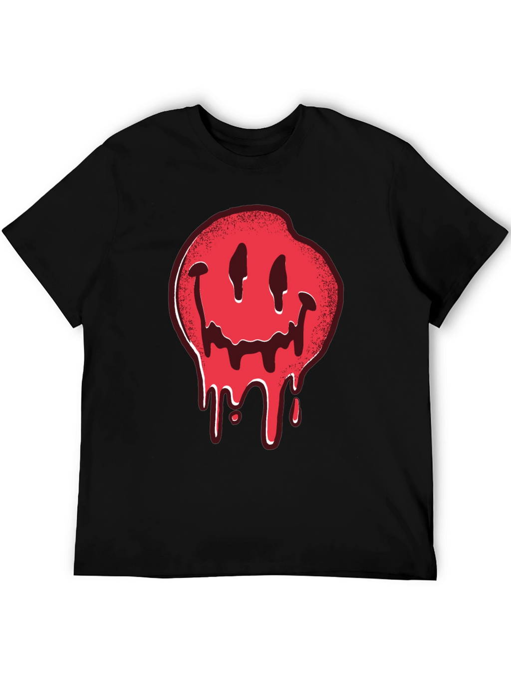 Melting Smiley Face Graphic Tee - Black Cotton T-Shirt