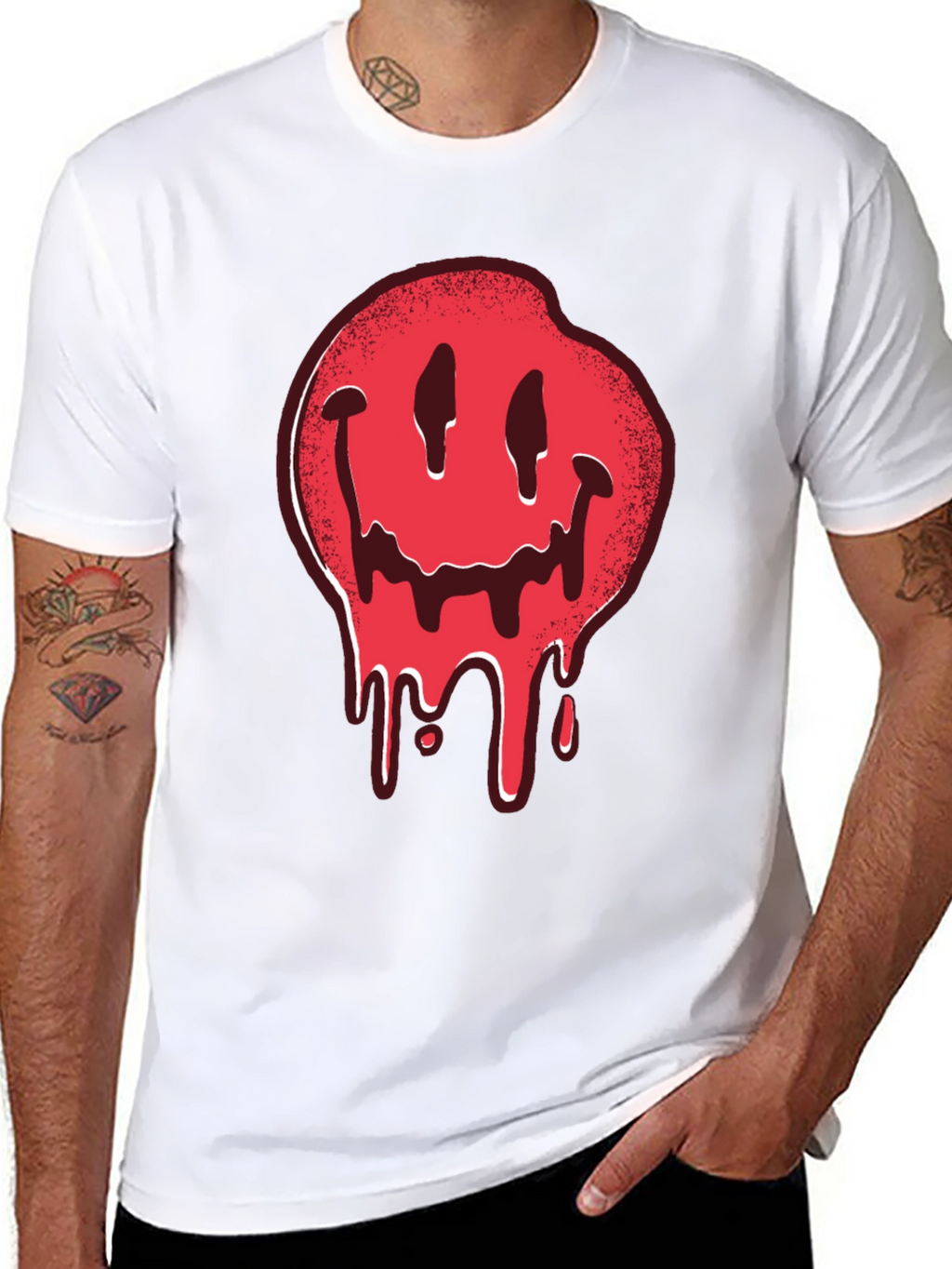 Melting Smiley Face Graphic Tee - Black Cotton T-Shirt