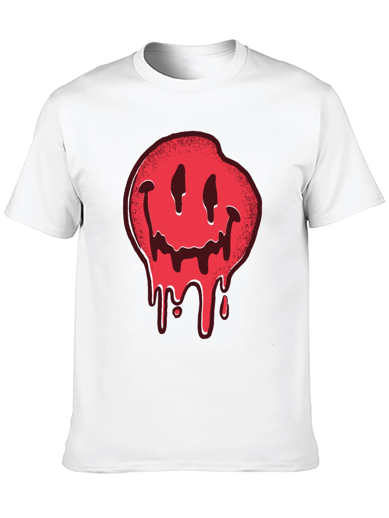 Melting Smiley Face Graphic Tee - Black Cotton T-Shirt