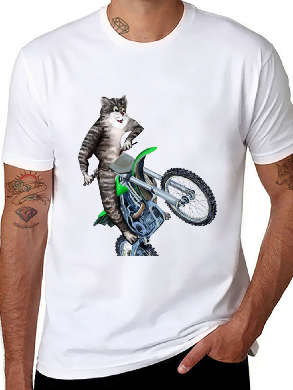 Cool Cat Riding Motorcycle Graphic Tee