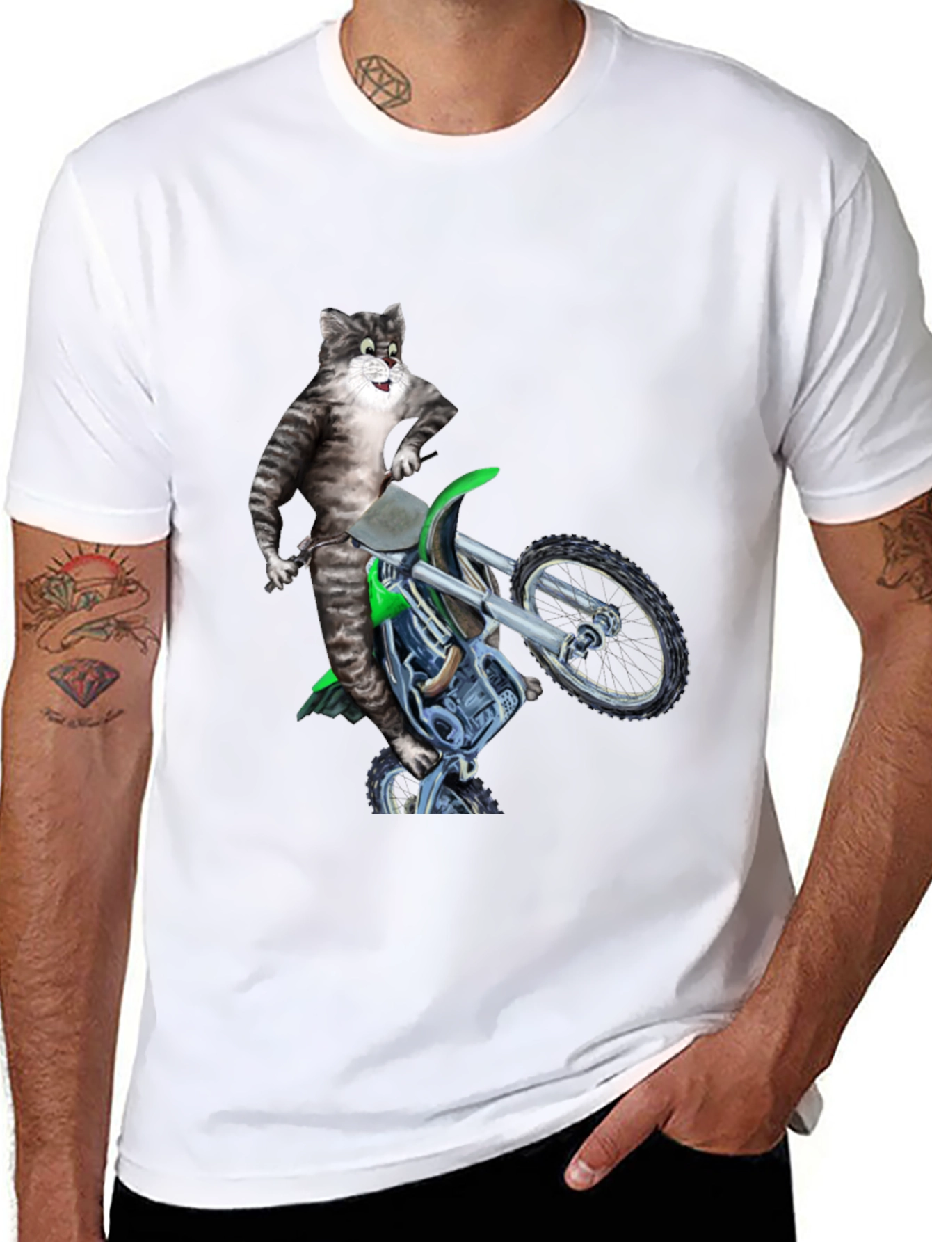 Cool Cat Riding Motorcycle Graphic Tee