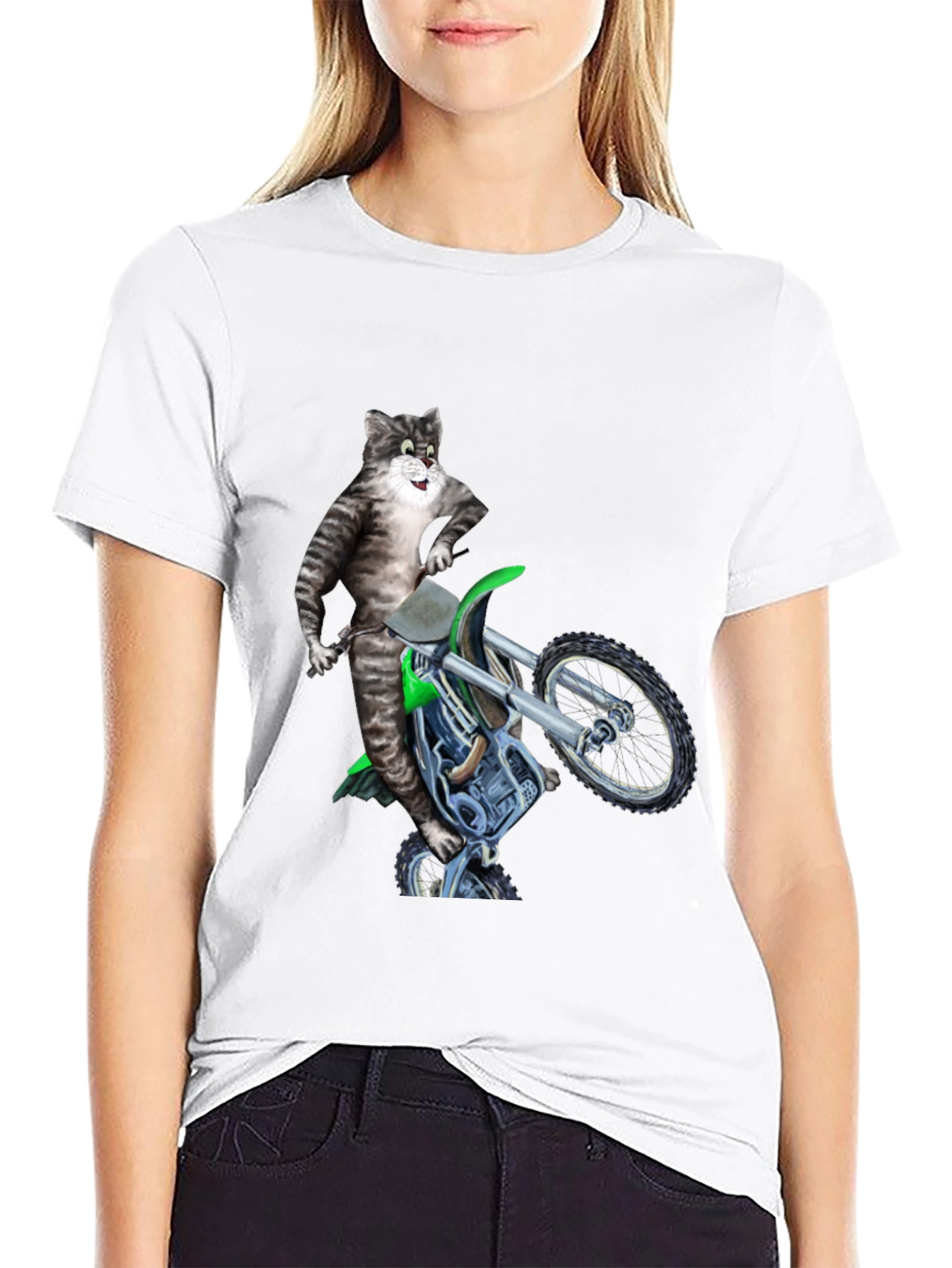 Cool Cat Riding Motorcycle Graphic Tee