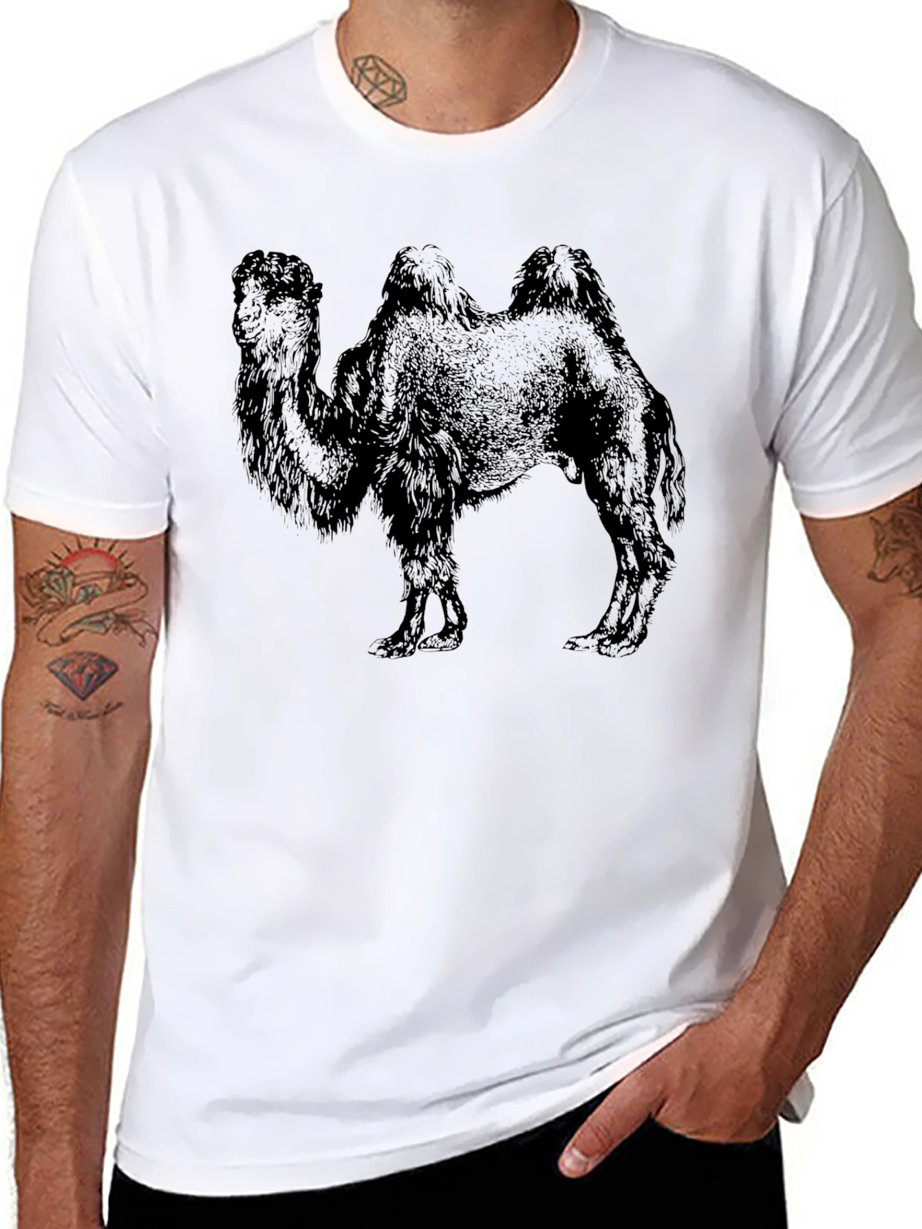 Camel Graphic Print Black T-Shirt