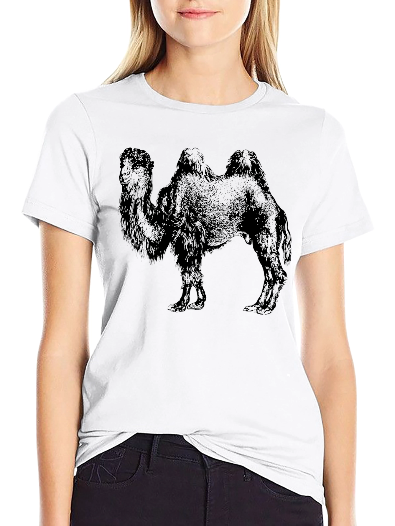 Camel Graphic Print Black T-Shirt