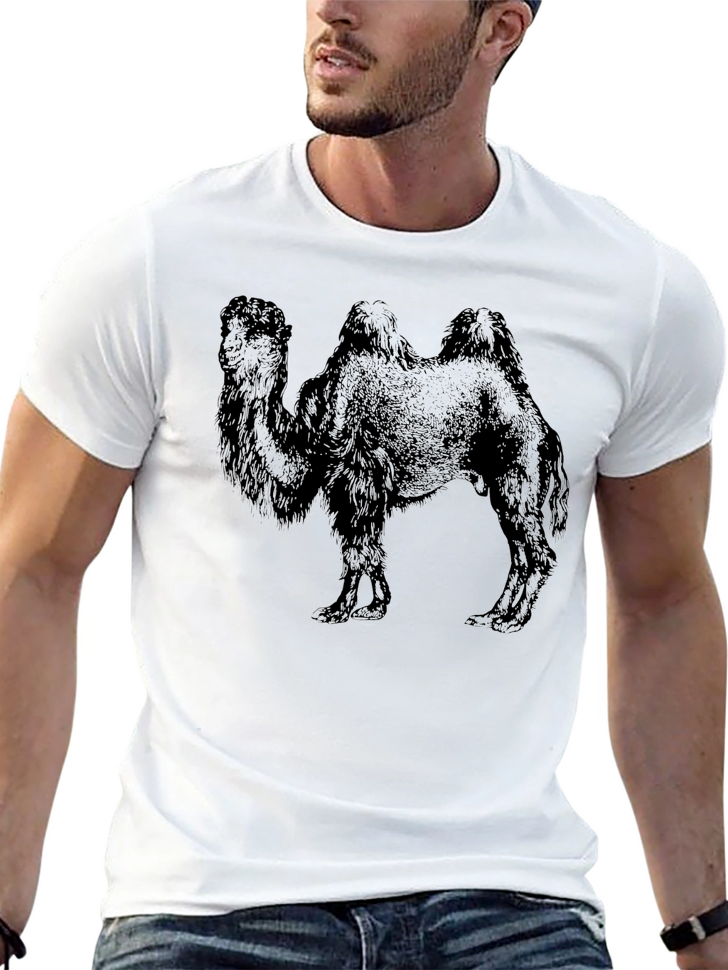 Camel Graphic Print Black T-Shirt