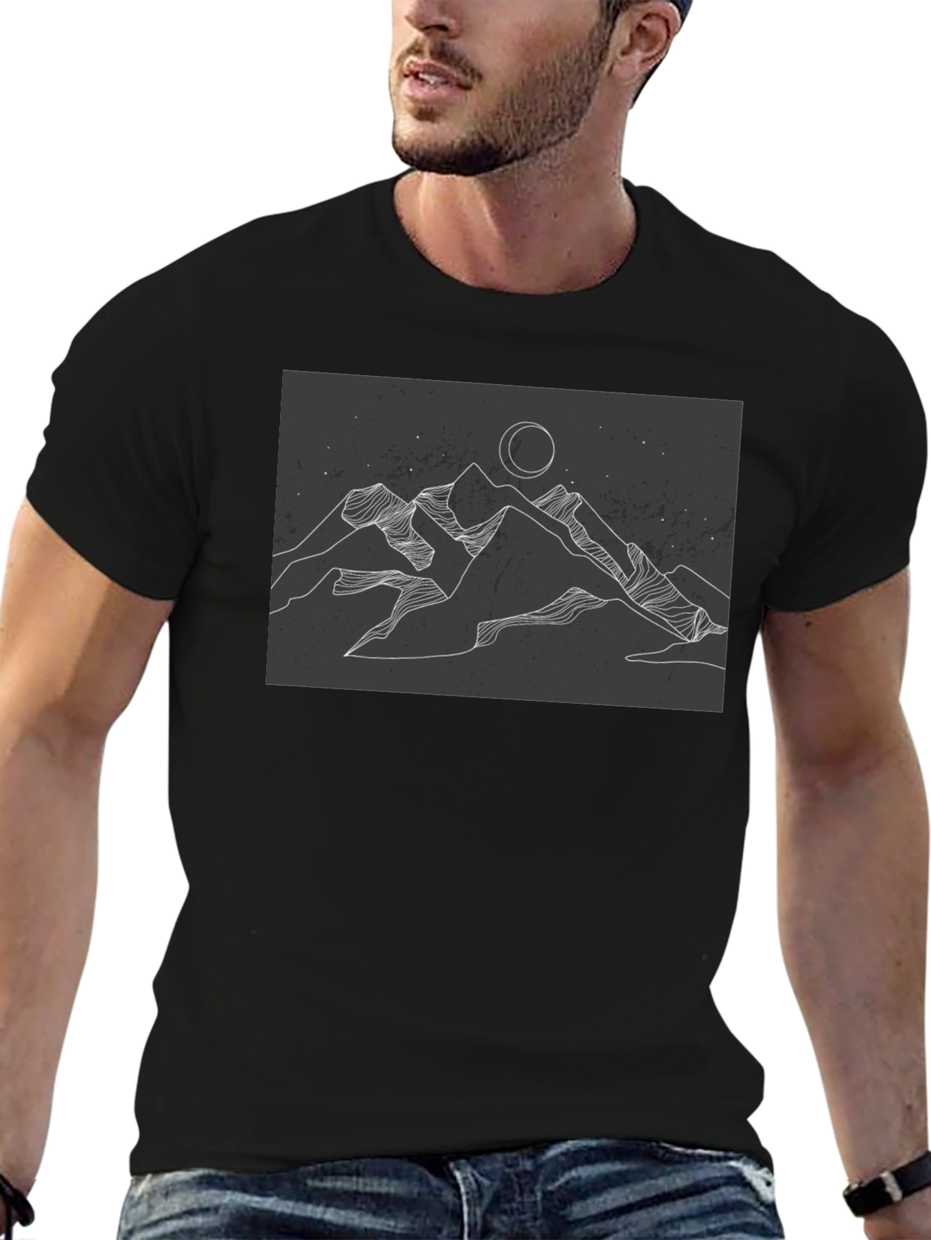 Mountains & Moon Graphic Tee - Black