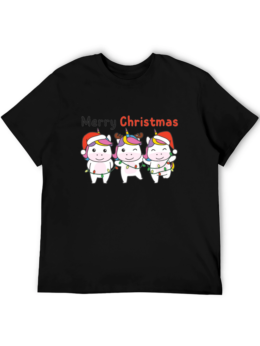 Unicorn Merry Christmas Black T-Shirt