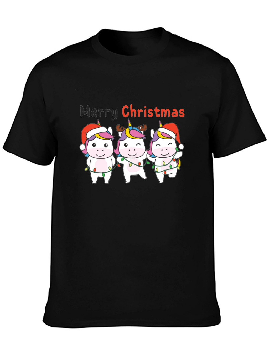 Unicorn Merry Christmas Black T-Shirt