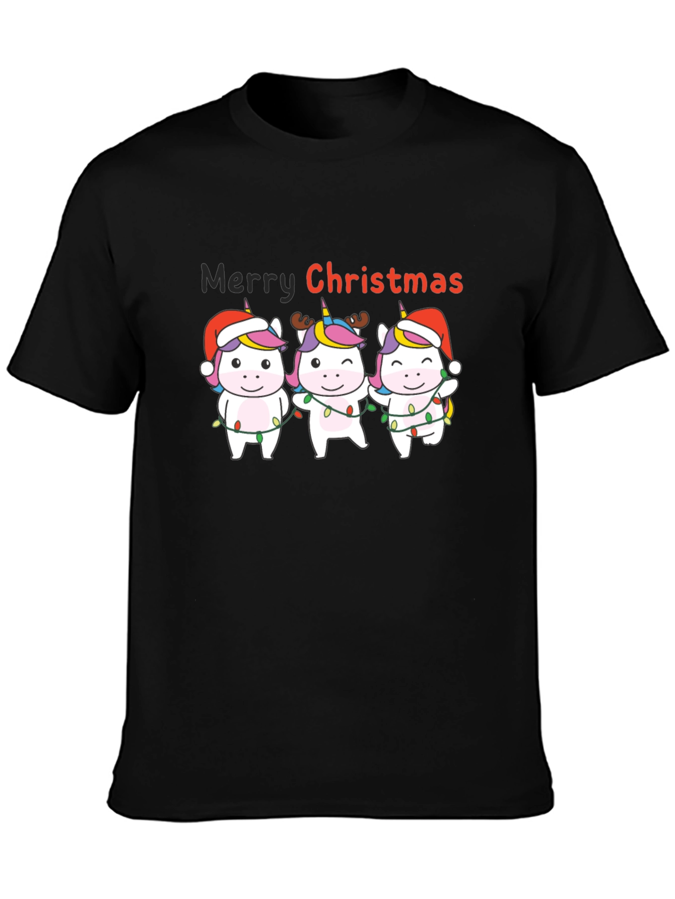 Unicorn Merry Christmas Black T-Shirt