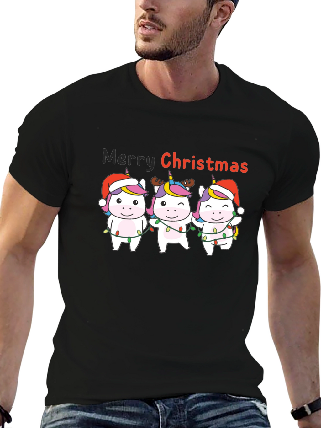 Unicorn Merry Christmas Black T-Shirt