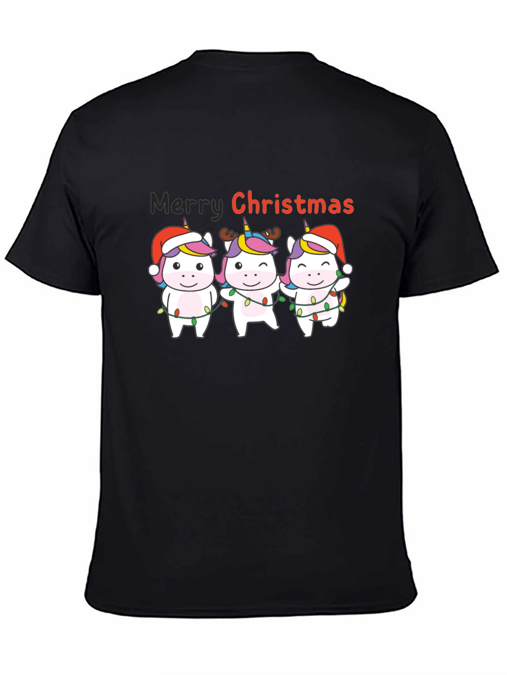 Unicorn Merry Christmas Black T-Shirt