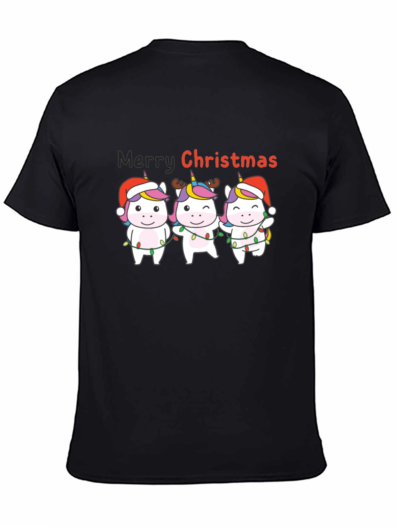 Unicorn Merry Christmas Black T-Shirt