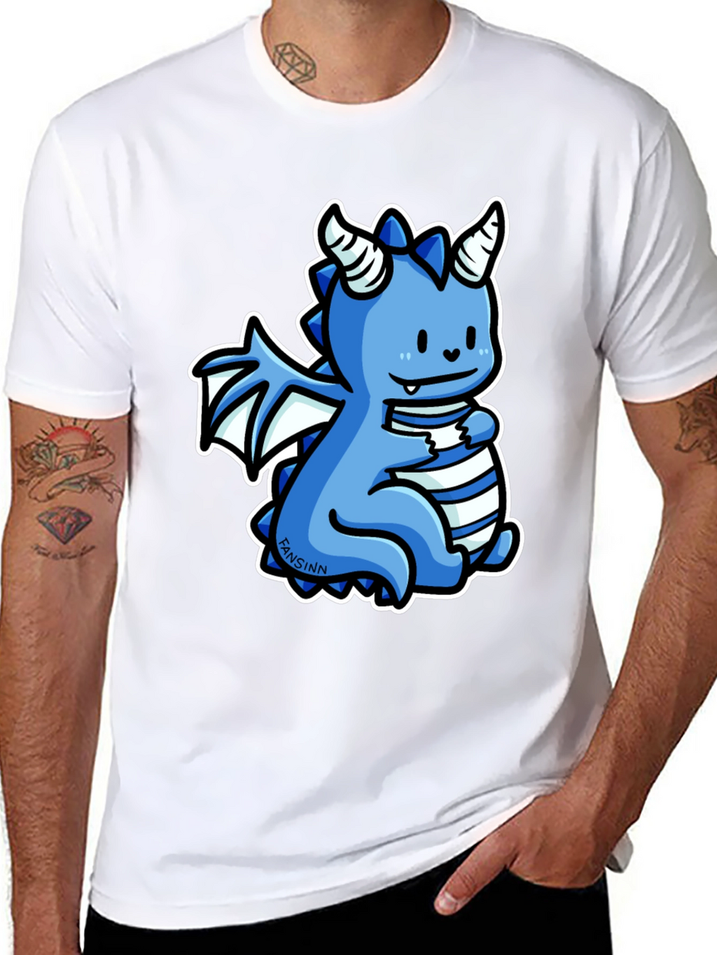Cute Blue Cartoon Dragon Graphic T-Shirt