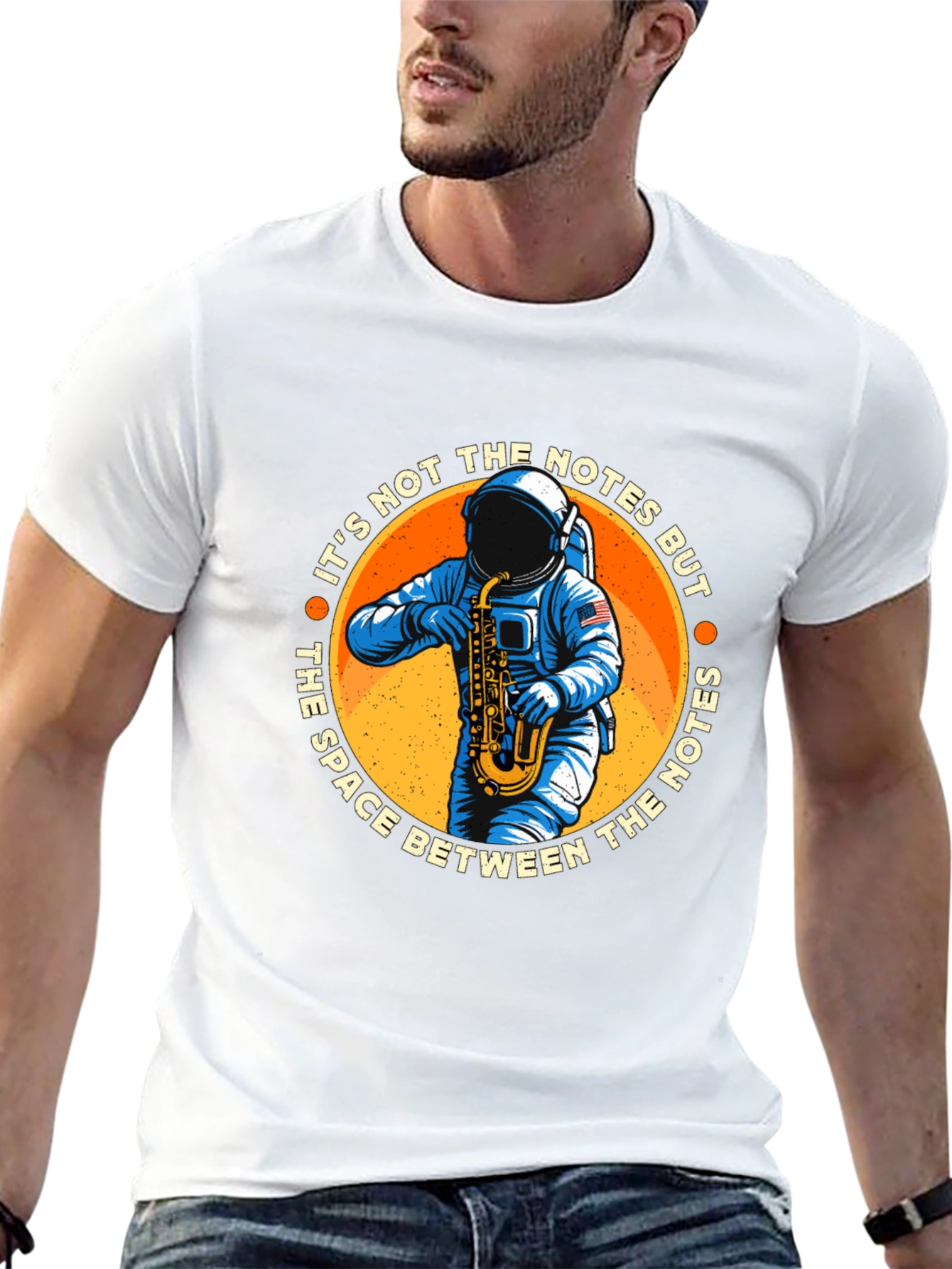 Astronaut Saxophone T-Shirt: Space Between the Notes