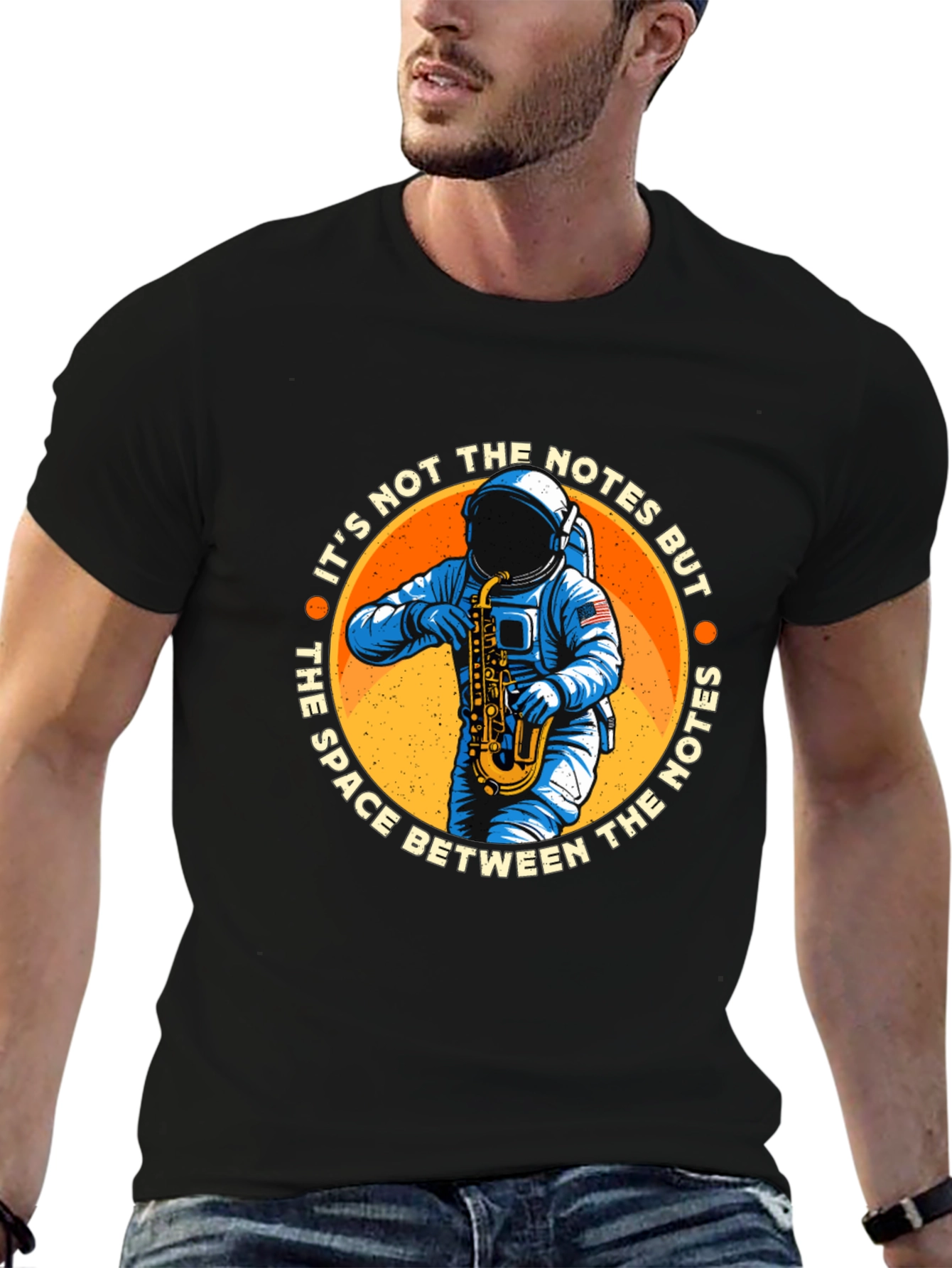 Astronaut Saxophone T-Shirt: Space Between the Notes