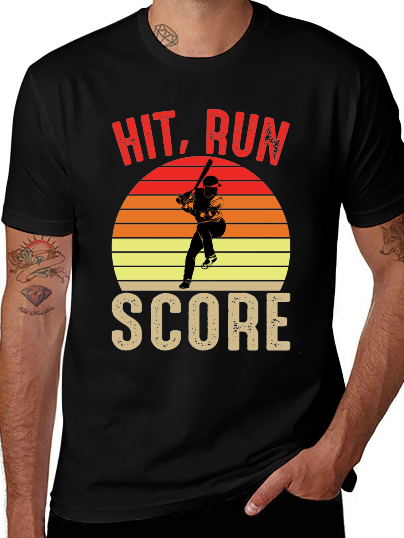 Hit Run Score Graphic T-Shirt Baseball Fan