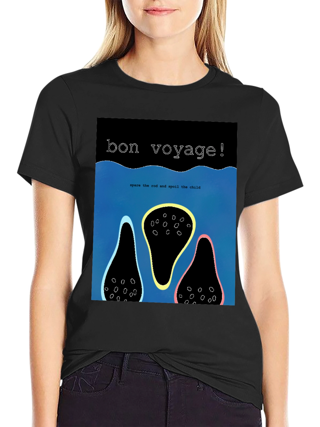 Bon Voyage Graphic Tee - Black Cotton Blend