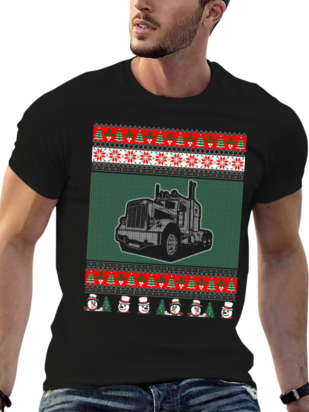 Truck Ugly Christmas Sweater Style T-Shirt