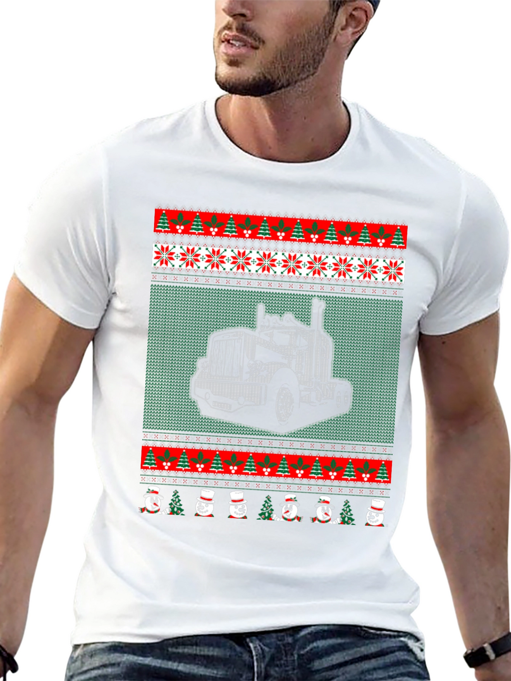 Truck Ugly Christmas Sweater Style T-Shirt