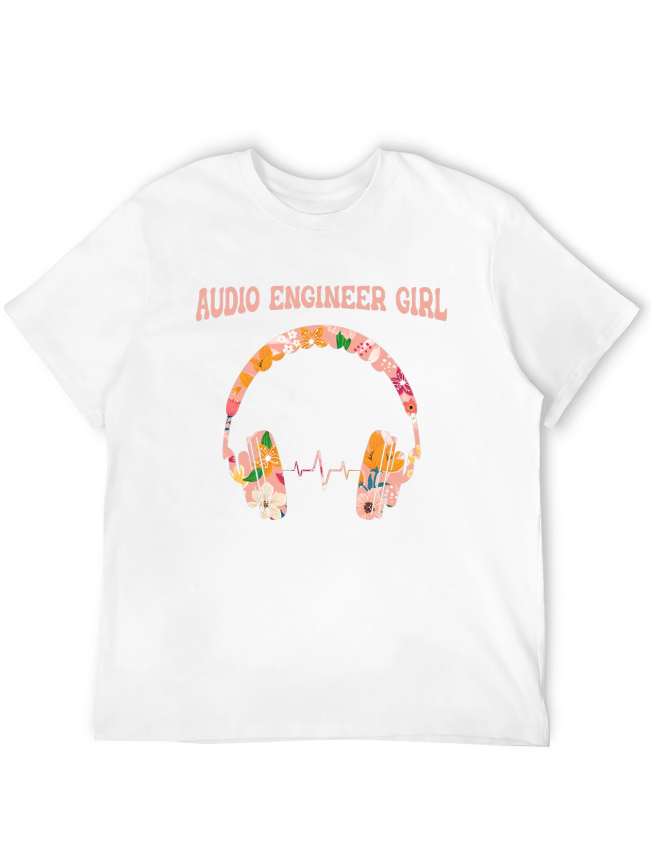 Audio Engineer Girl Floral Headphone Black T-Shirt