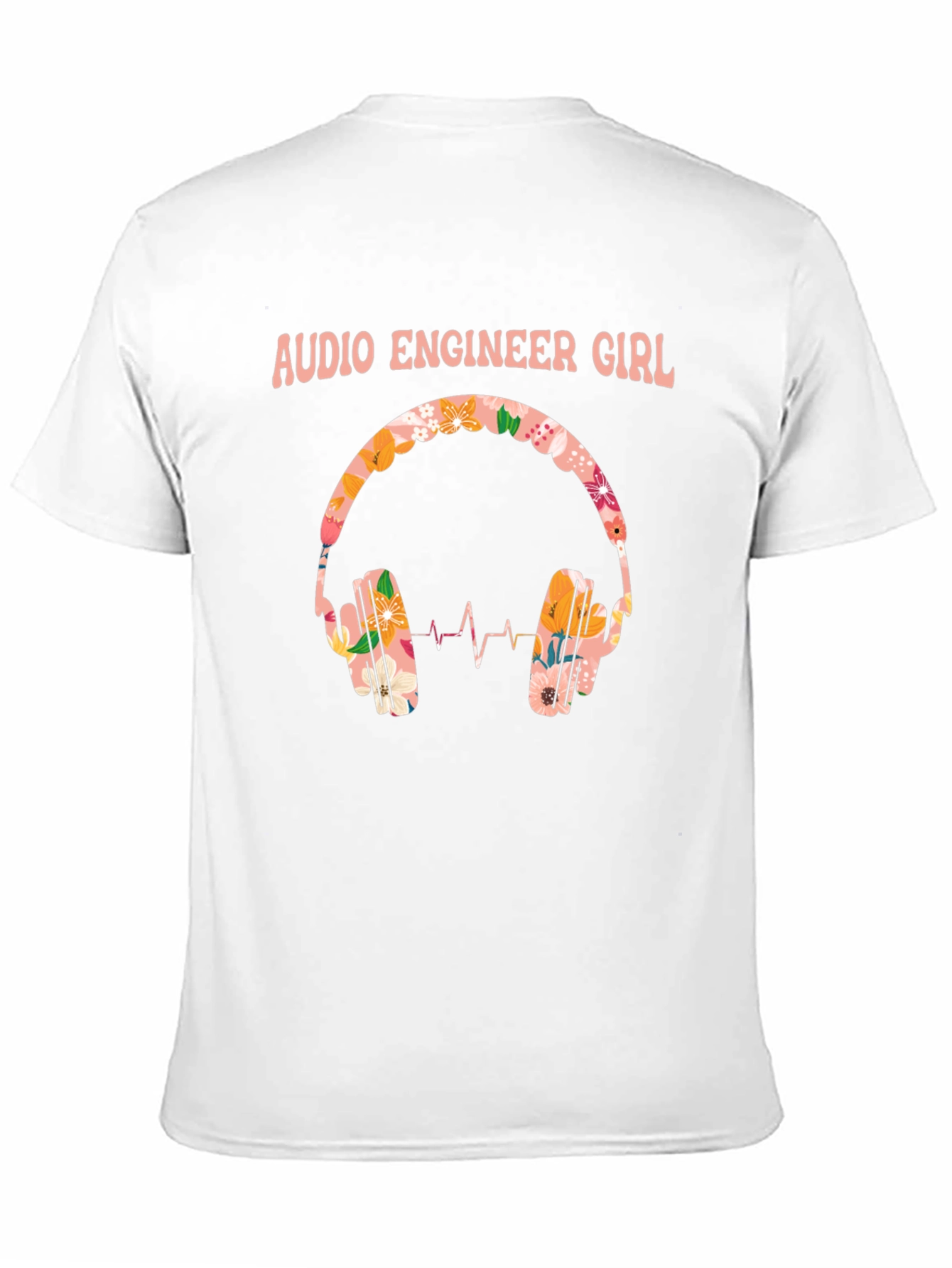 Audio Engineer Girl Floral Headphone Black T-Shirt