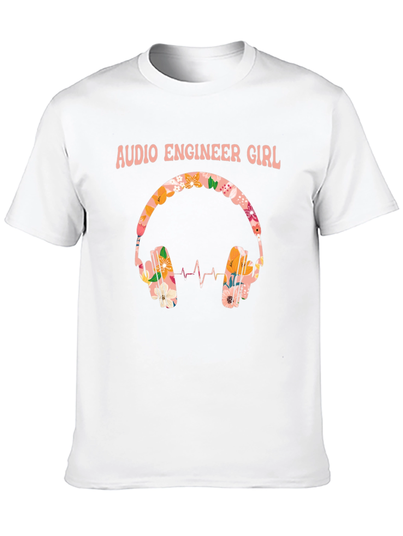 Audio Engineer Girl Floral Headphone Black T-Shirt