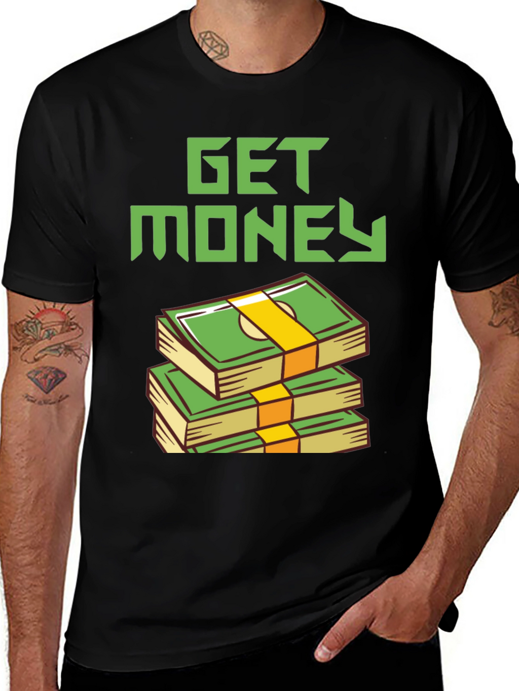 Get Money Graphic Tee - Stacked Bills Design