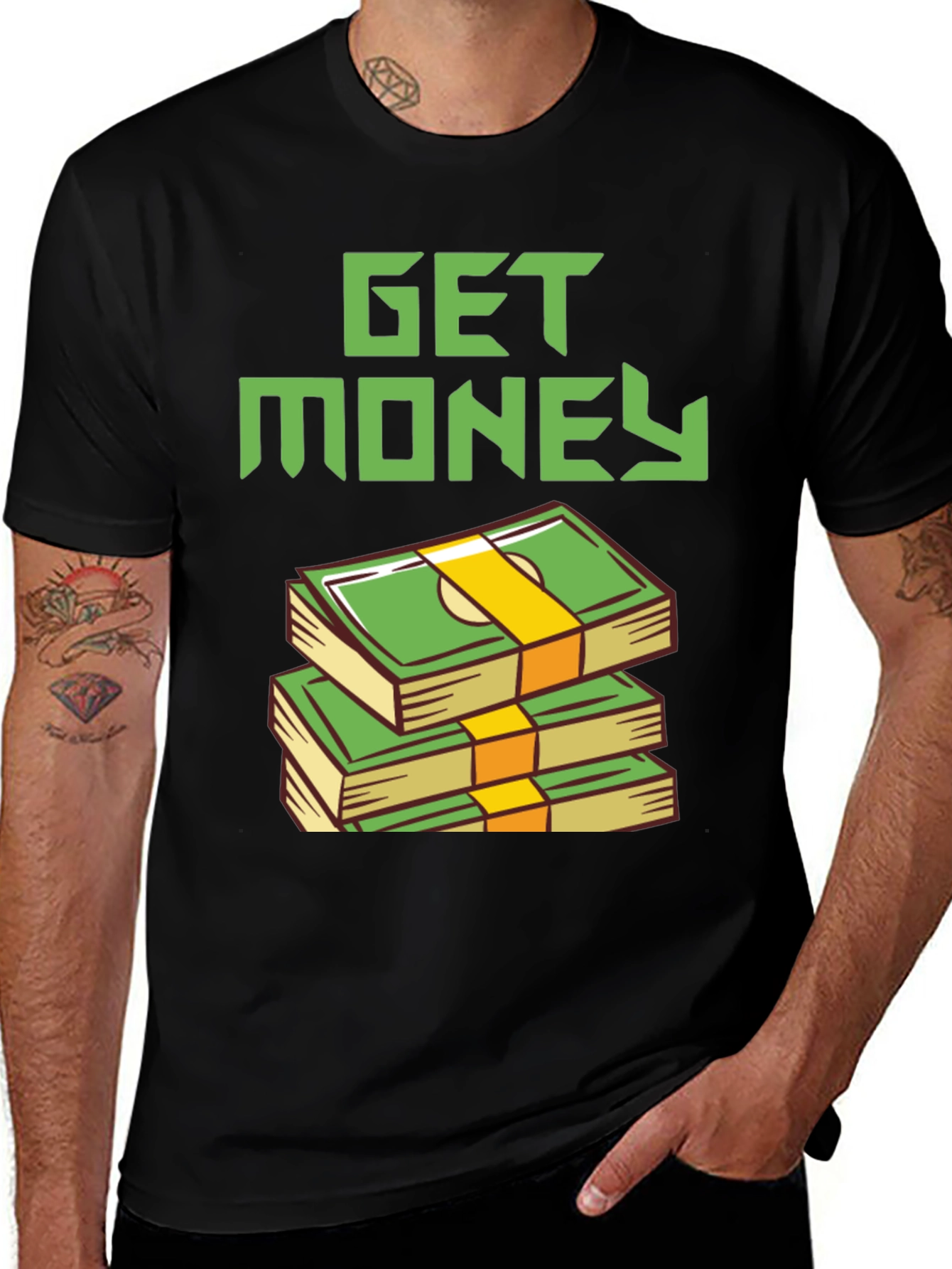 Get Money Graphic Tee - Stacked Bills Design