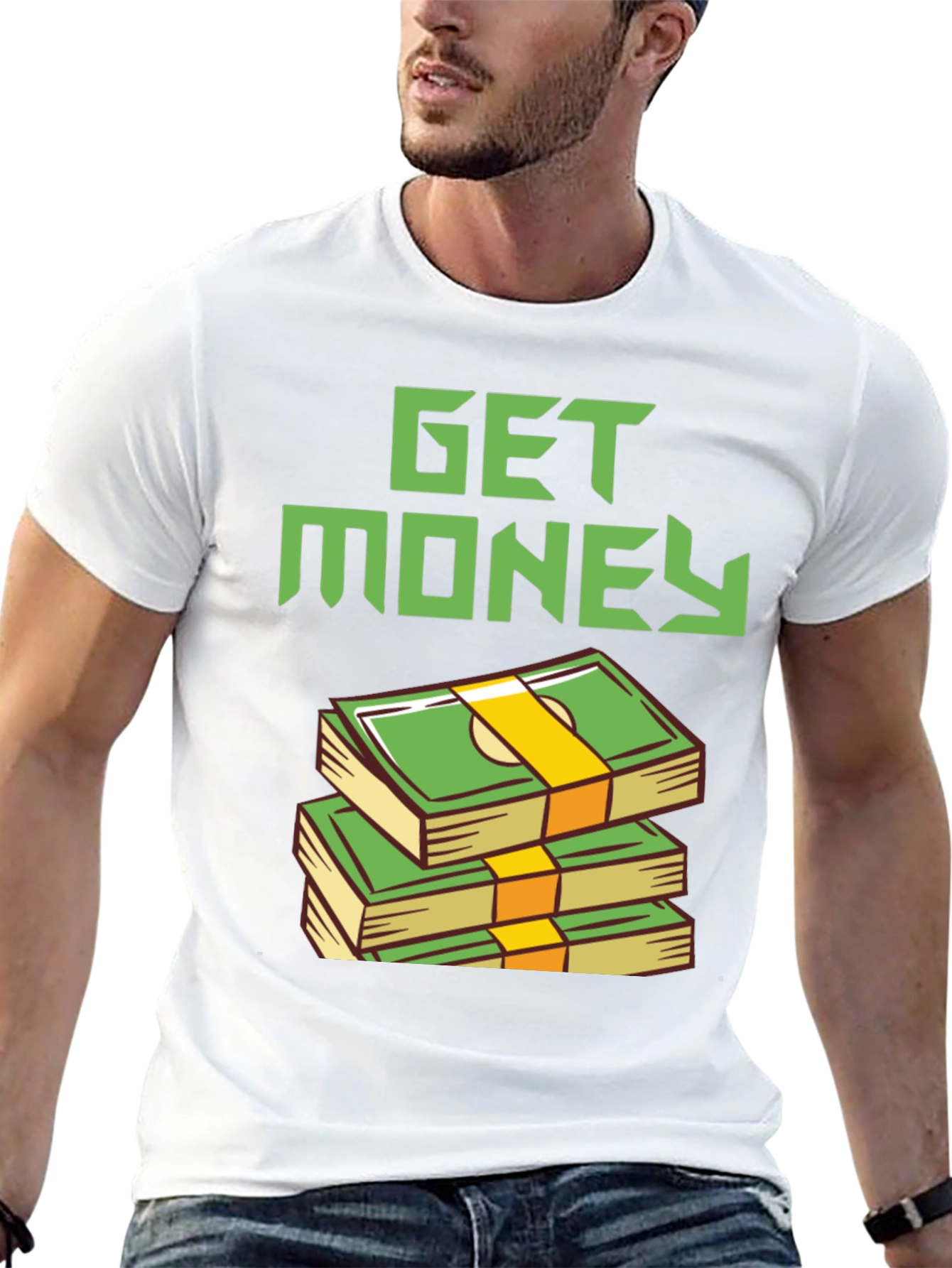 Get Money Graphic Tee - Stacked Bills Design