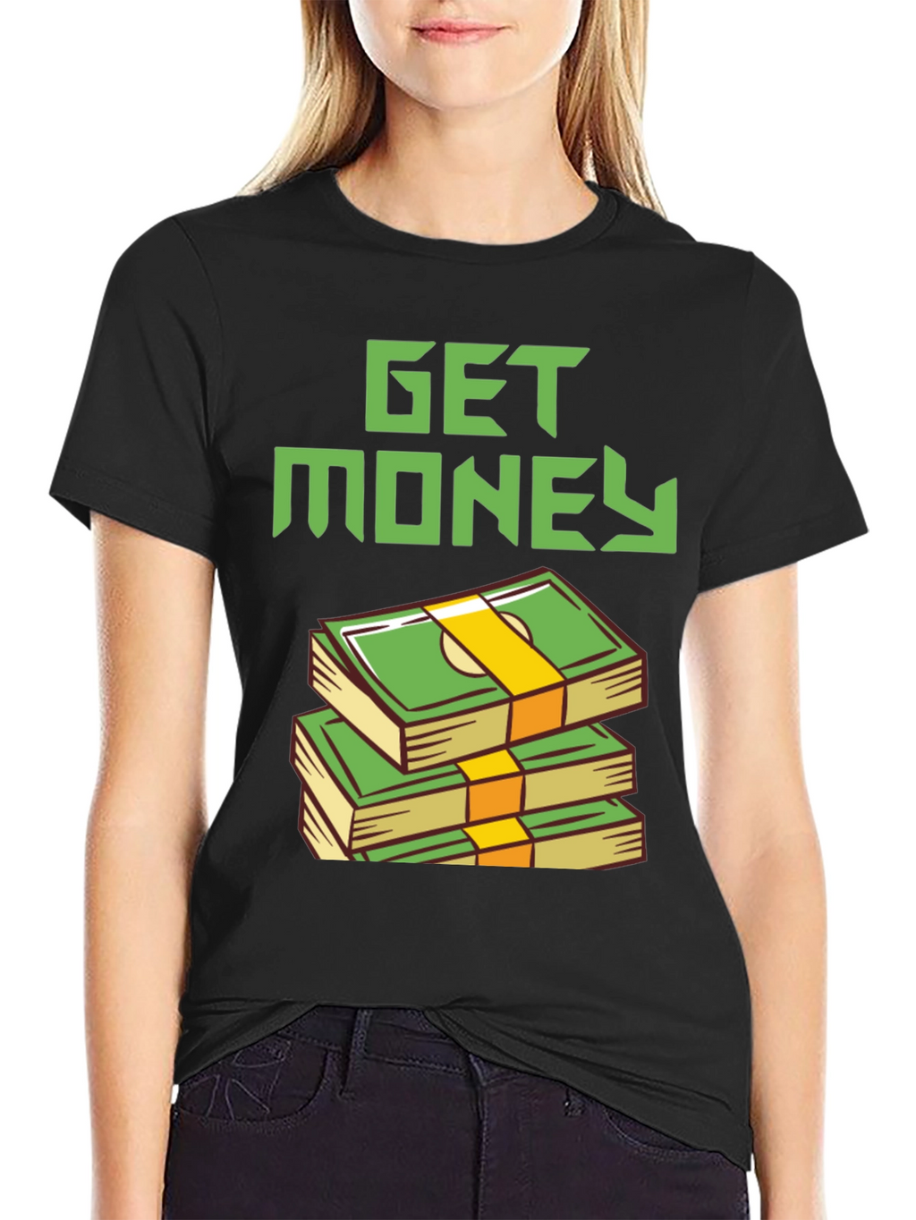 Get Money Graphic Tee - Stacked Bills Design