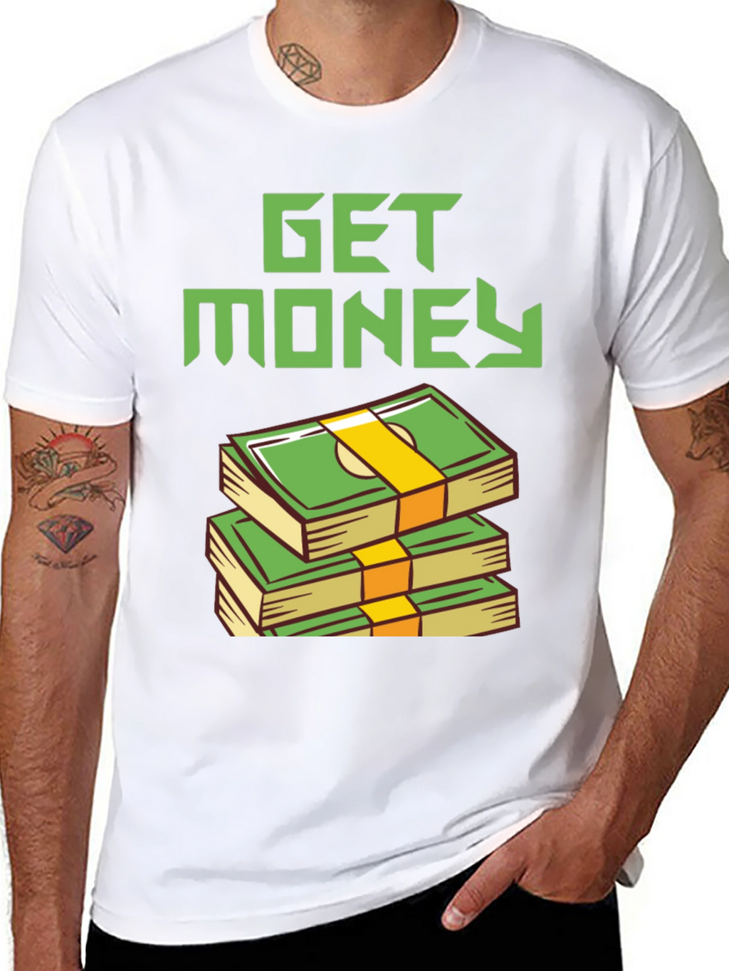 Get Money Graphic Tee - Stacked Bills Design