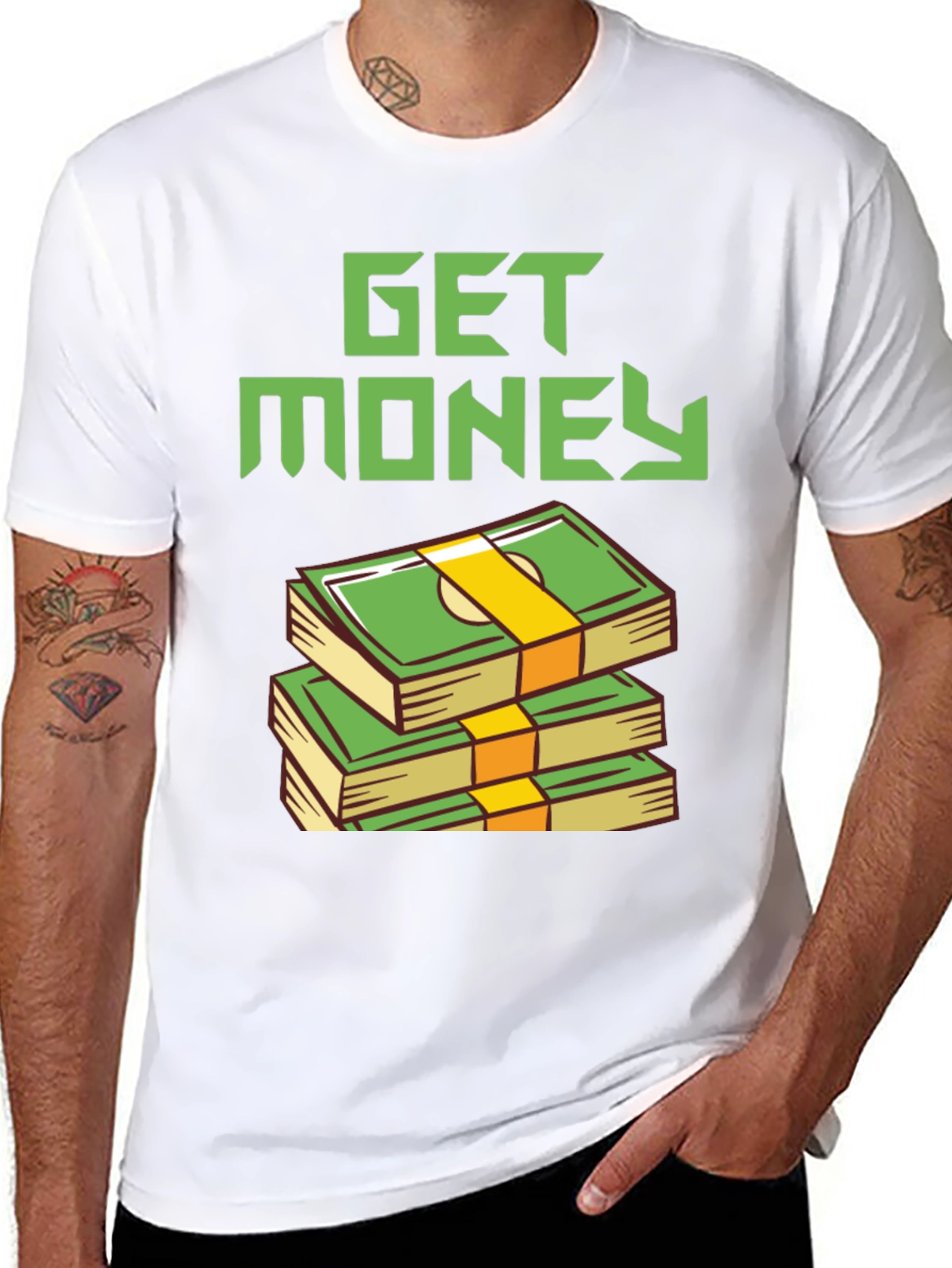 Get Money Graphic Tee - Stacked Bills Design