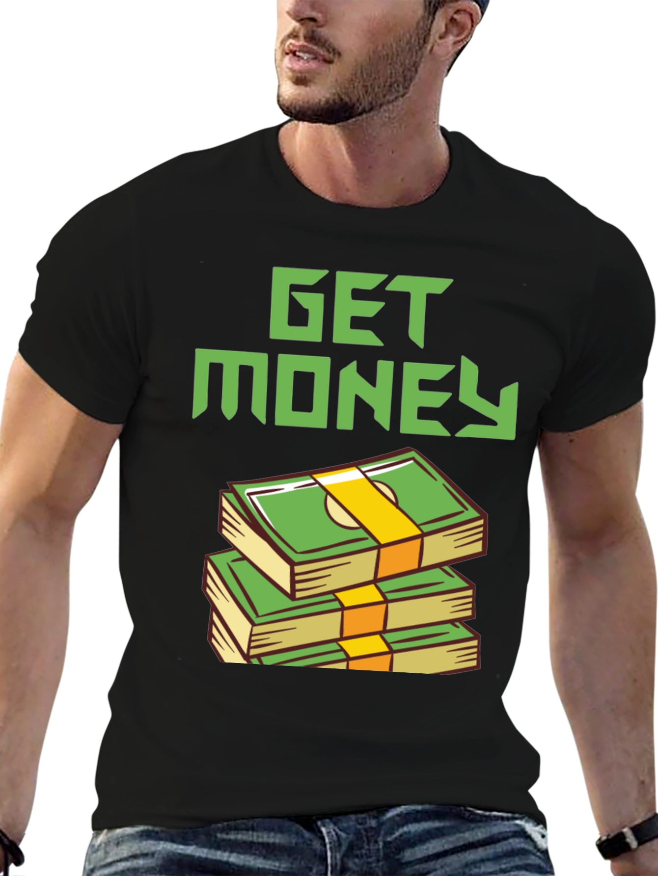 Get Money Graphic Tee - Stacked Bills Design