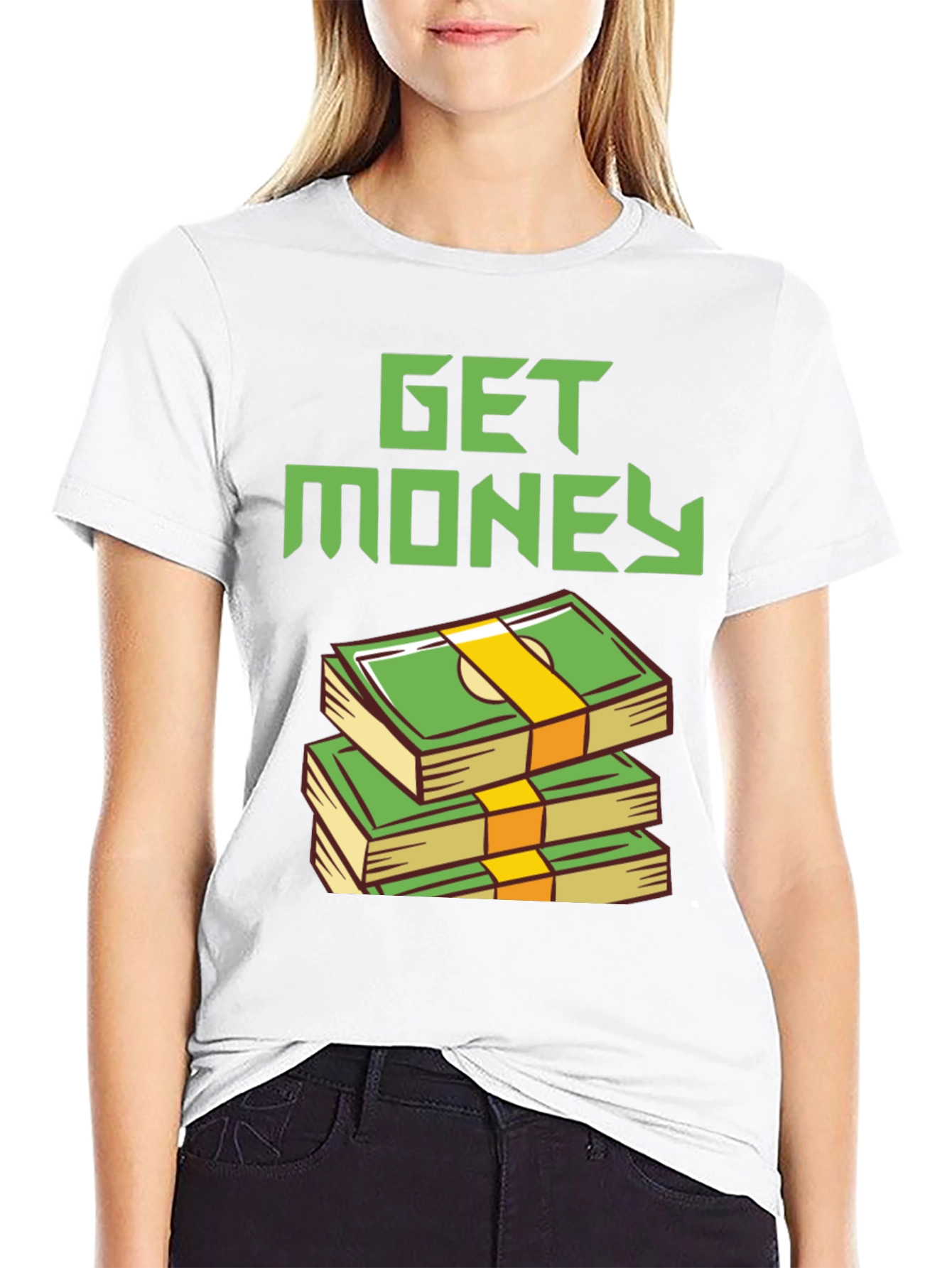 Get Money Graphic Tee - Stacked Bills Design