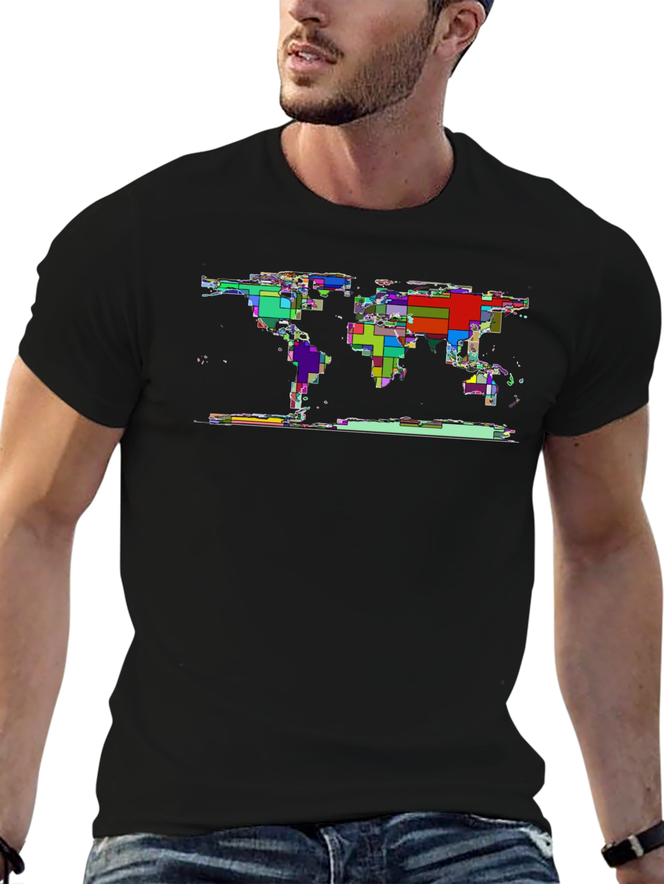 Abstract World Map Tee - Black Graphic T-Shirt