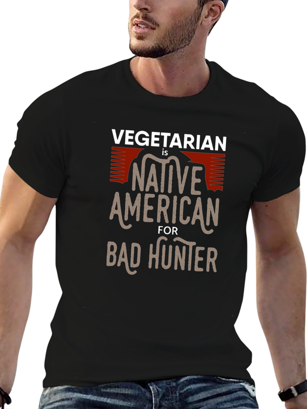 Vegetarian Bad Hunter T-Shirt Funny Graphic Tee