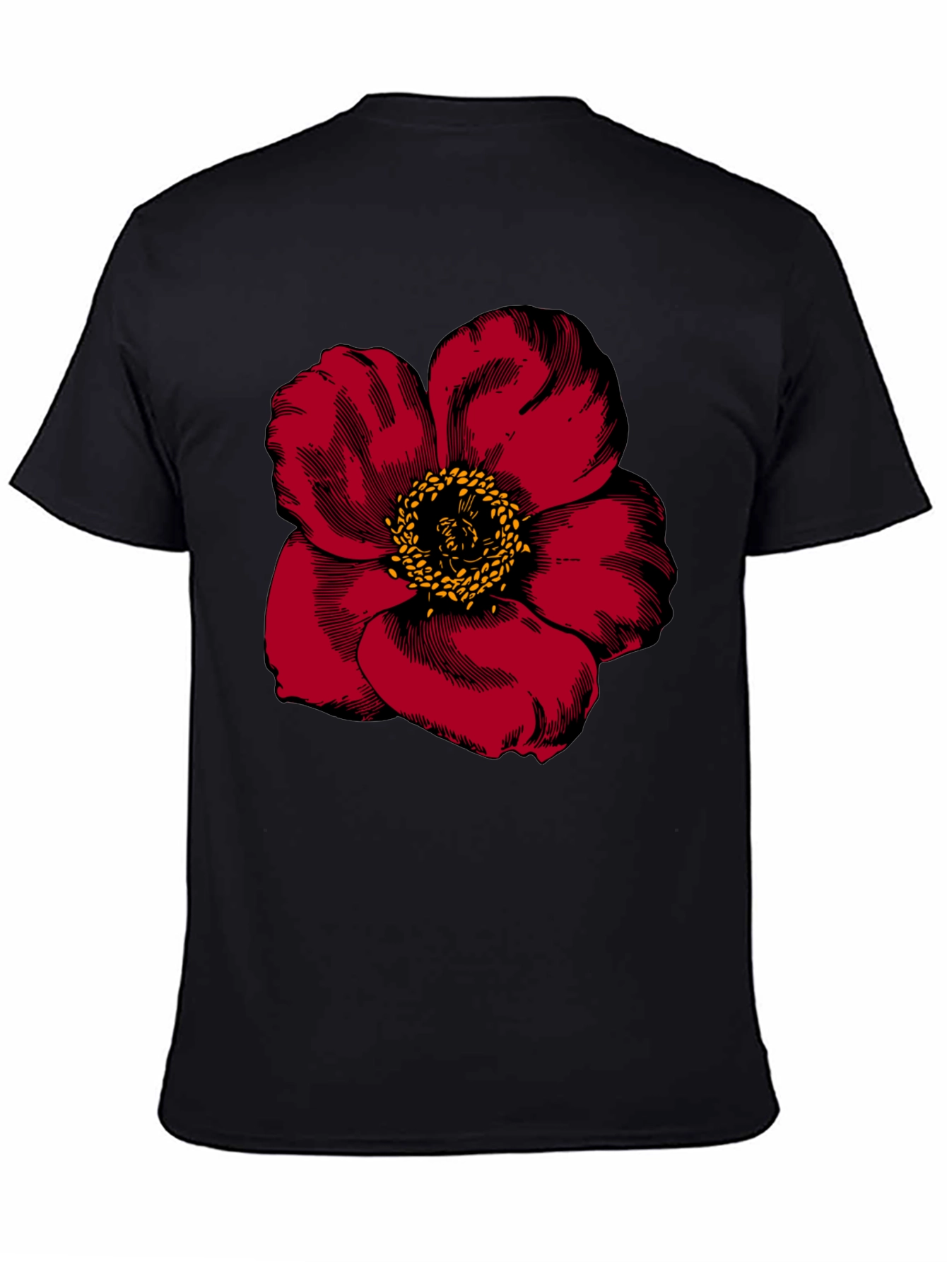 Bold Floral Graphic Tee - Black Cotton Blend
