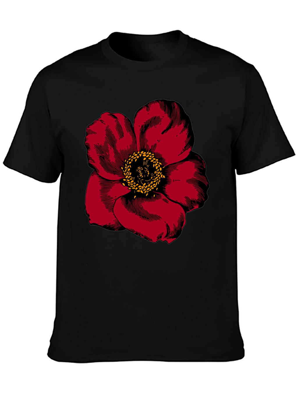 Bold Floral Graphic Tee - Black Cotton Blend