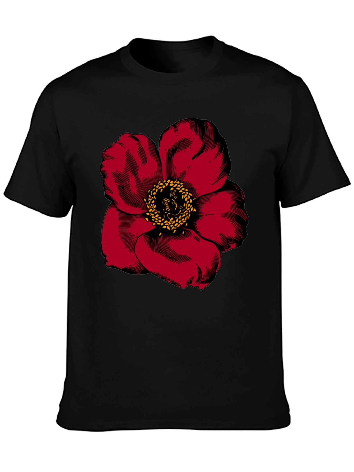 Bold Floral Graphic Tee - Black Cotton Blend