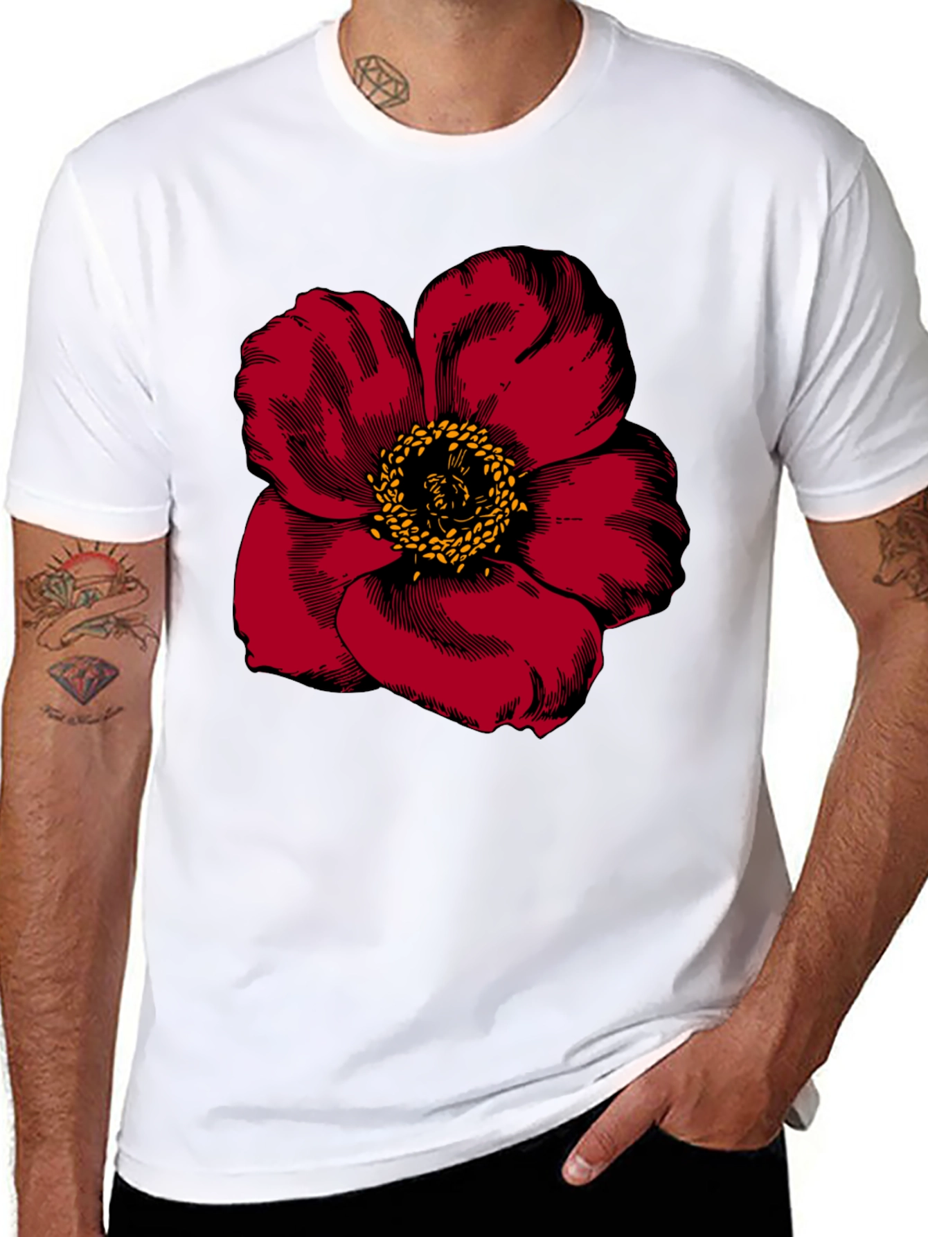 Bold Floral Graphic Tee - Black Cotton Blend
