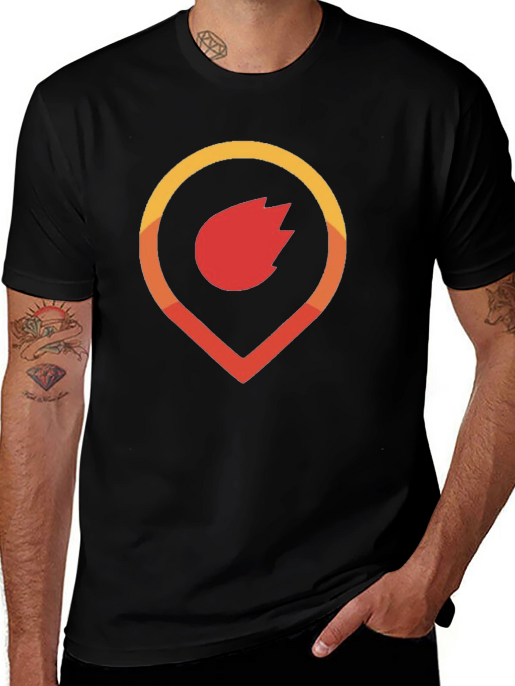 Fiery Location Pin Graphic Tee - Soft Cotton Blend