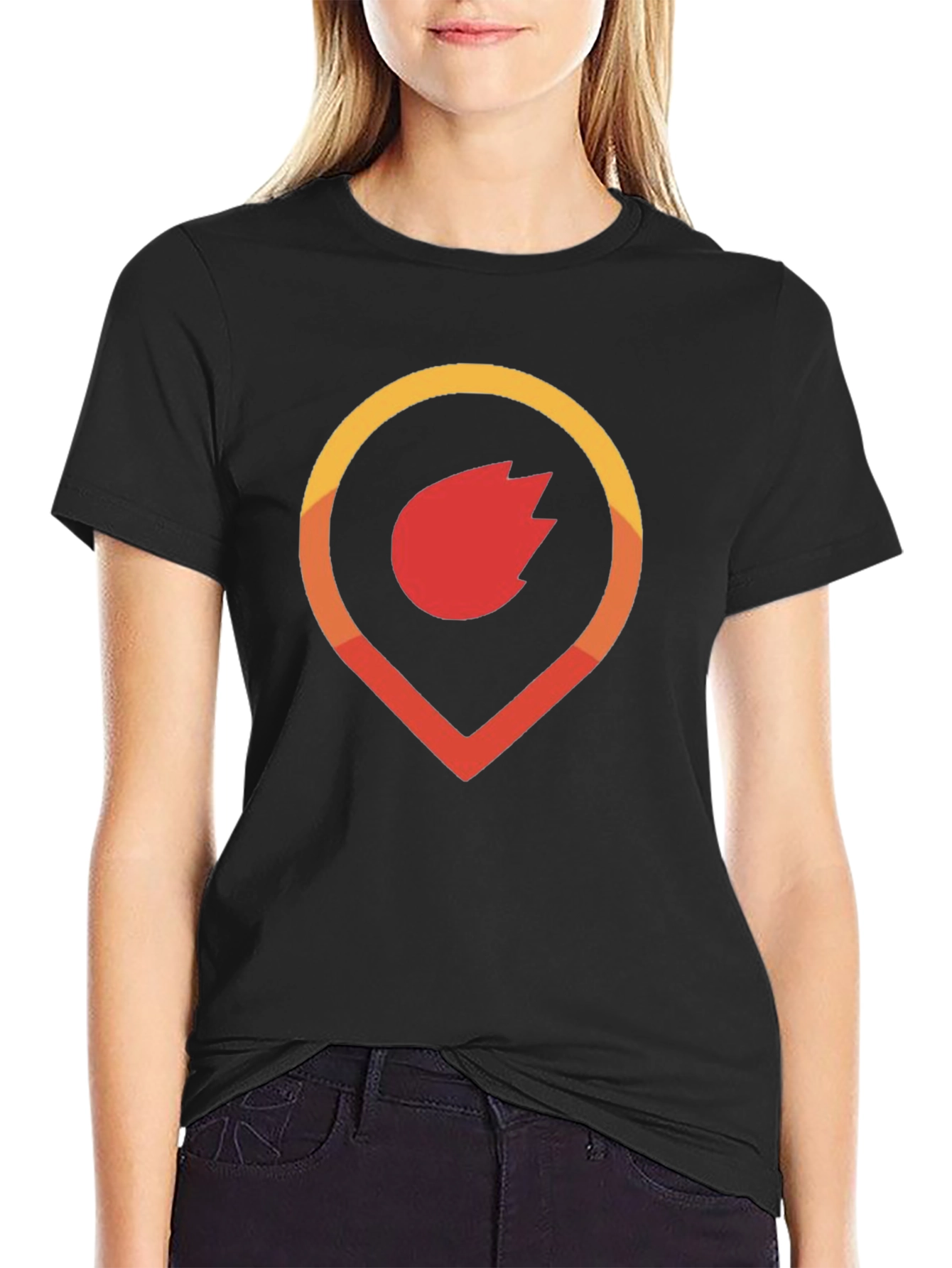 Fiery Location Pin Graphic Tee - Soft Cotton Blend