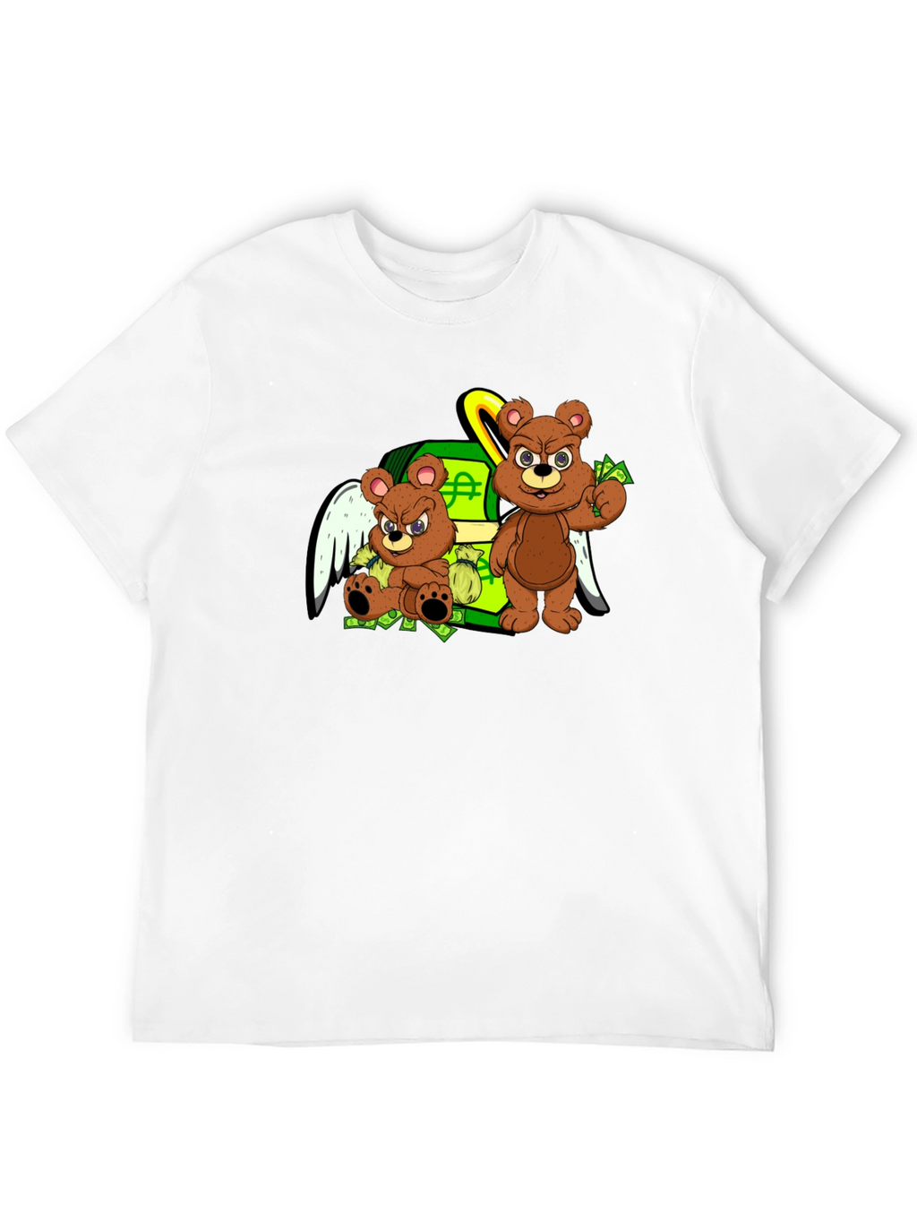 Cartoon Bear Graphic Tee - Black Crew Neck