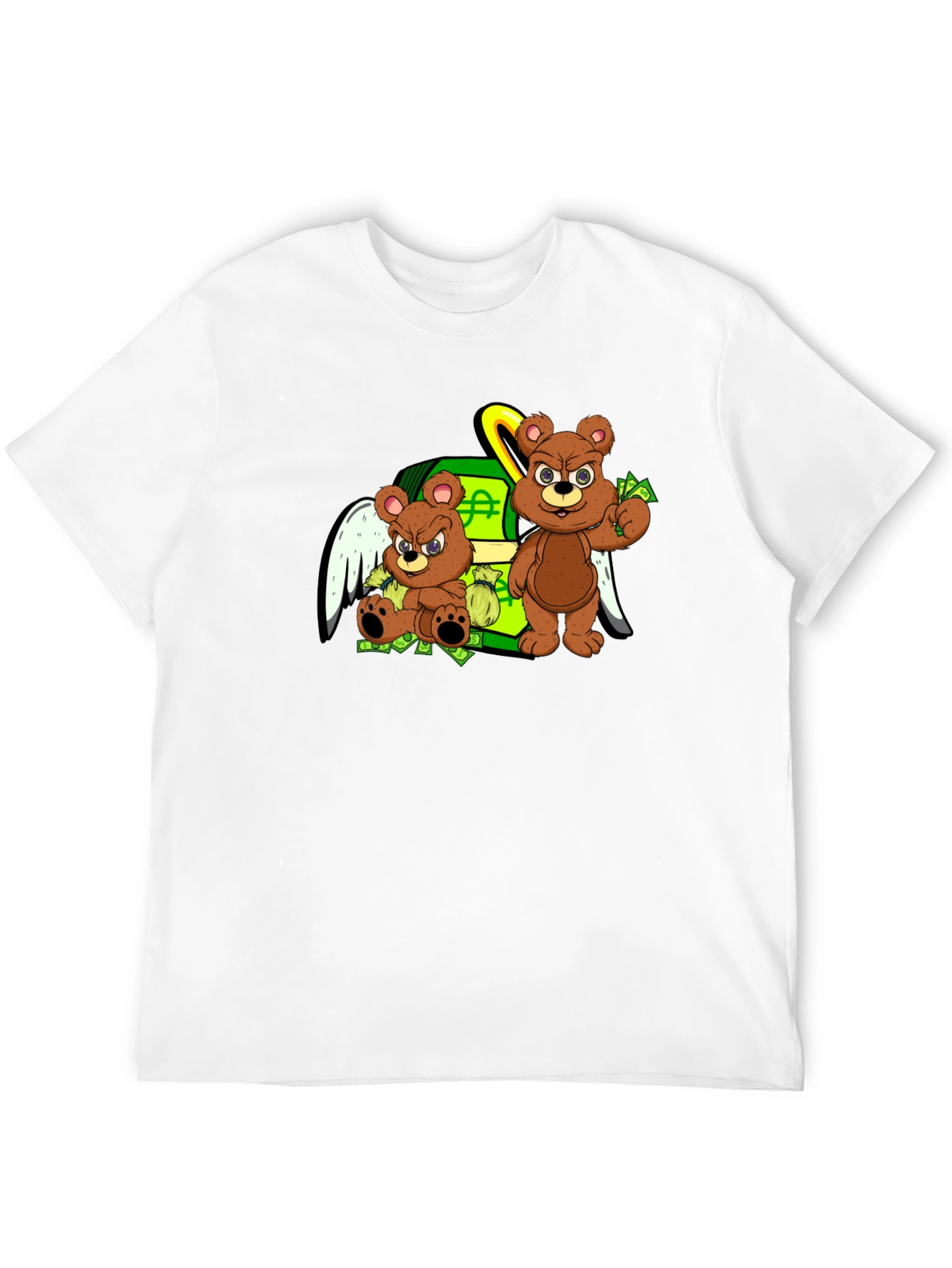 Cartoon Bear Graphic Tee - Black Crew Neck