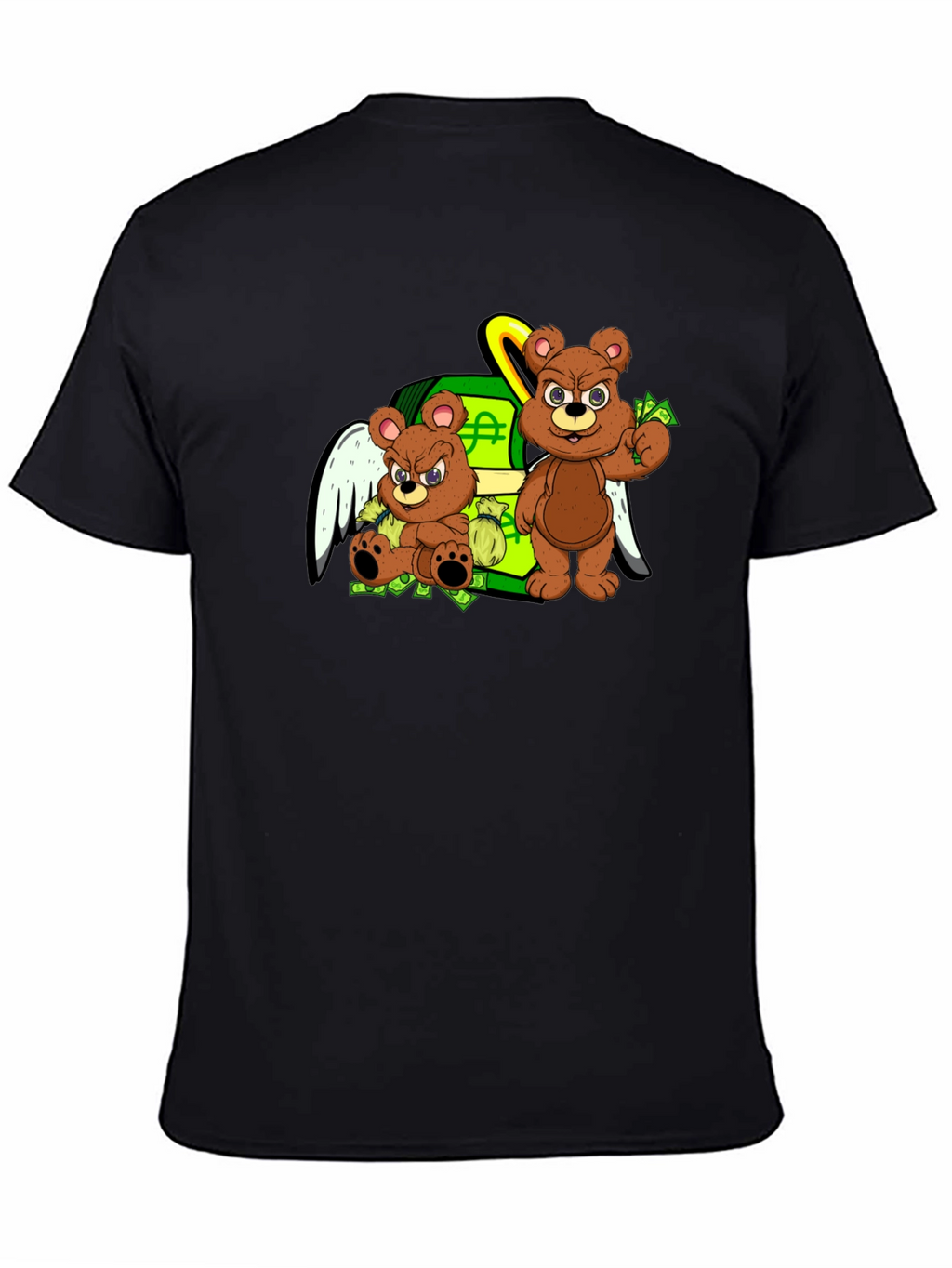 Cartoon Bear Graphic Tee - Black Crew Neck