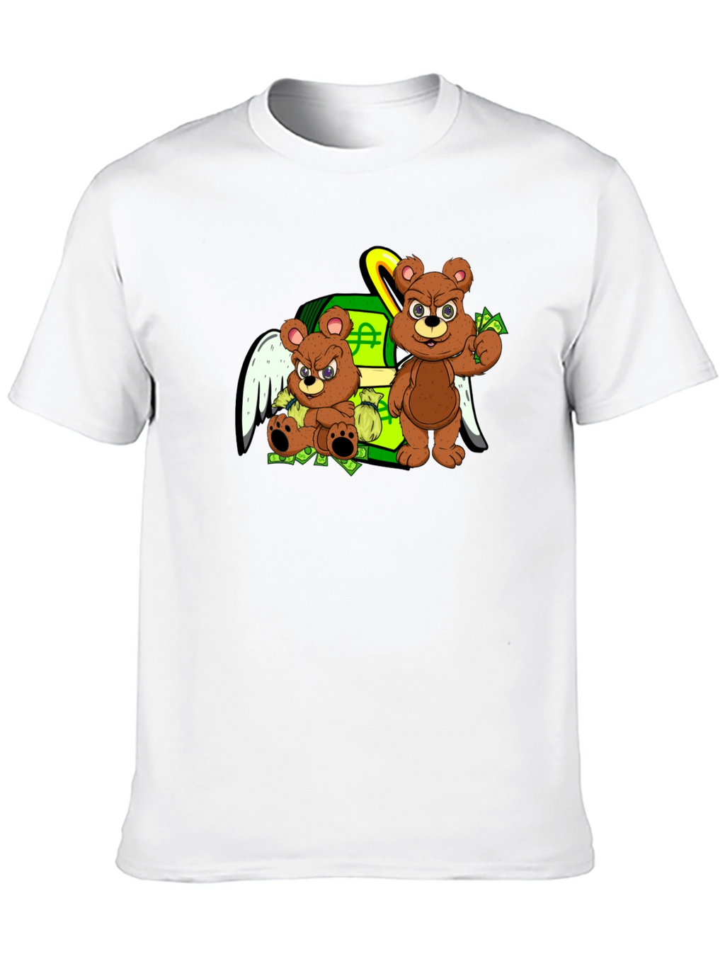 Cartoon Bear Graphic Tee - Black Crew Neck