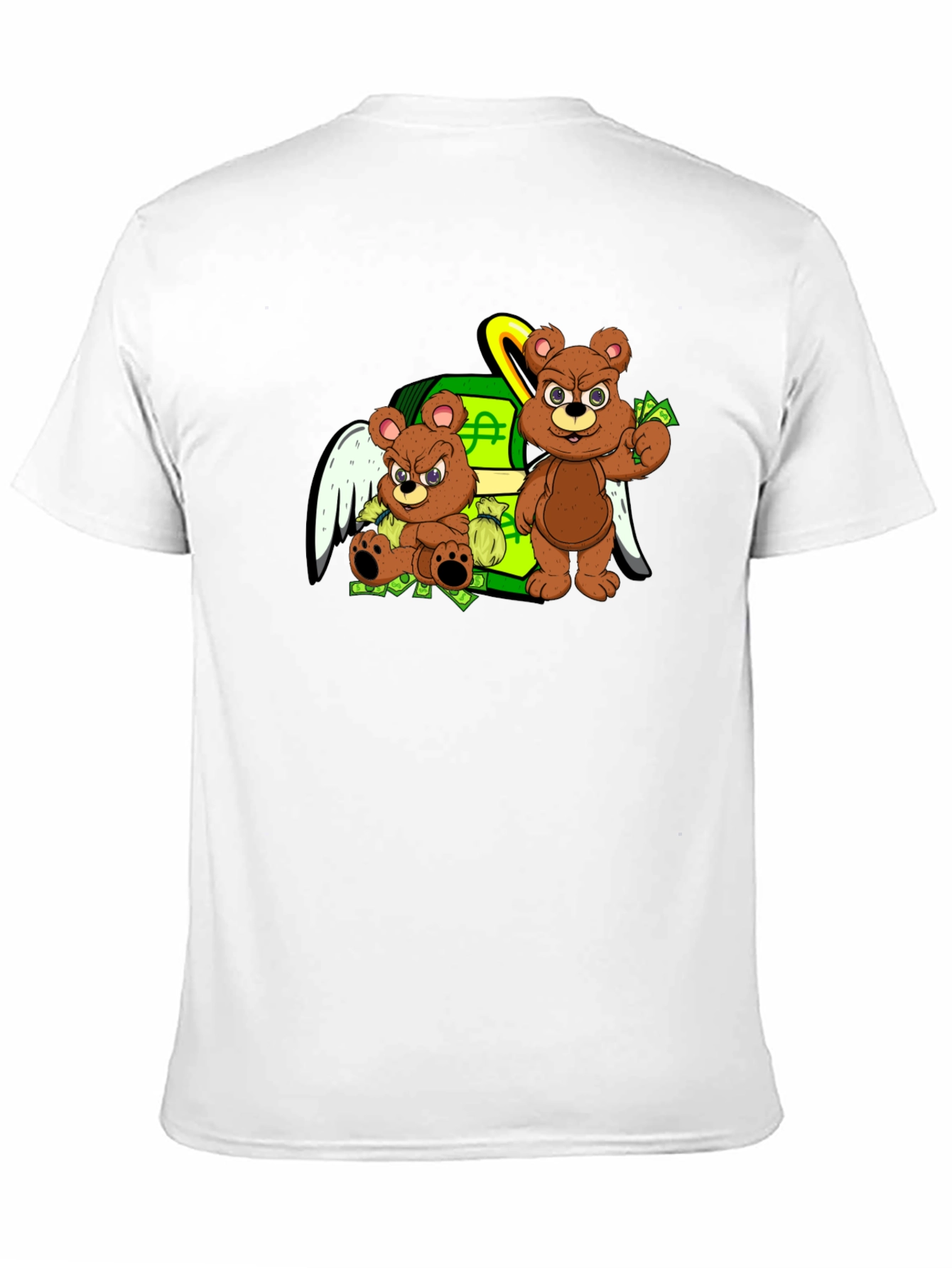 Cartoon Bear Graphic Tee - Black Crew Neck