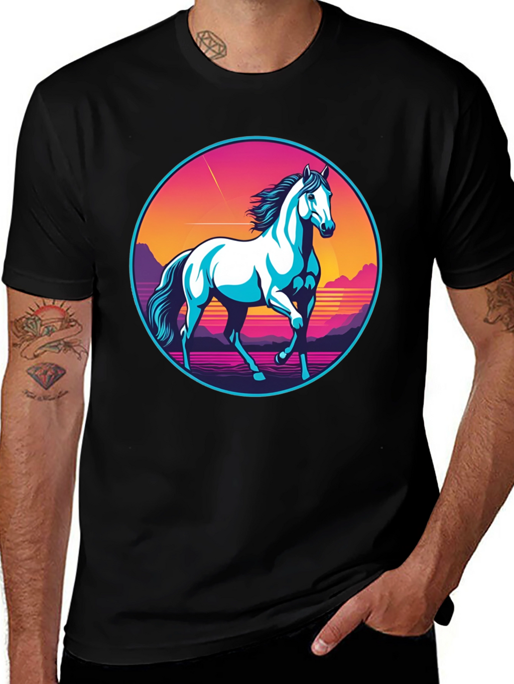 Retro Horse Graphic Tee - Black