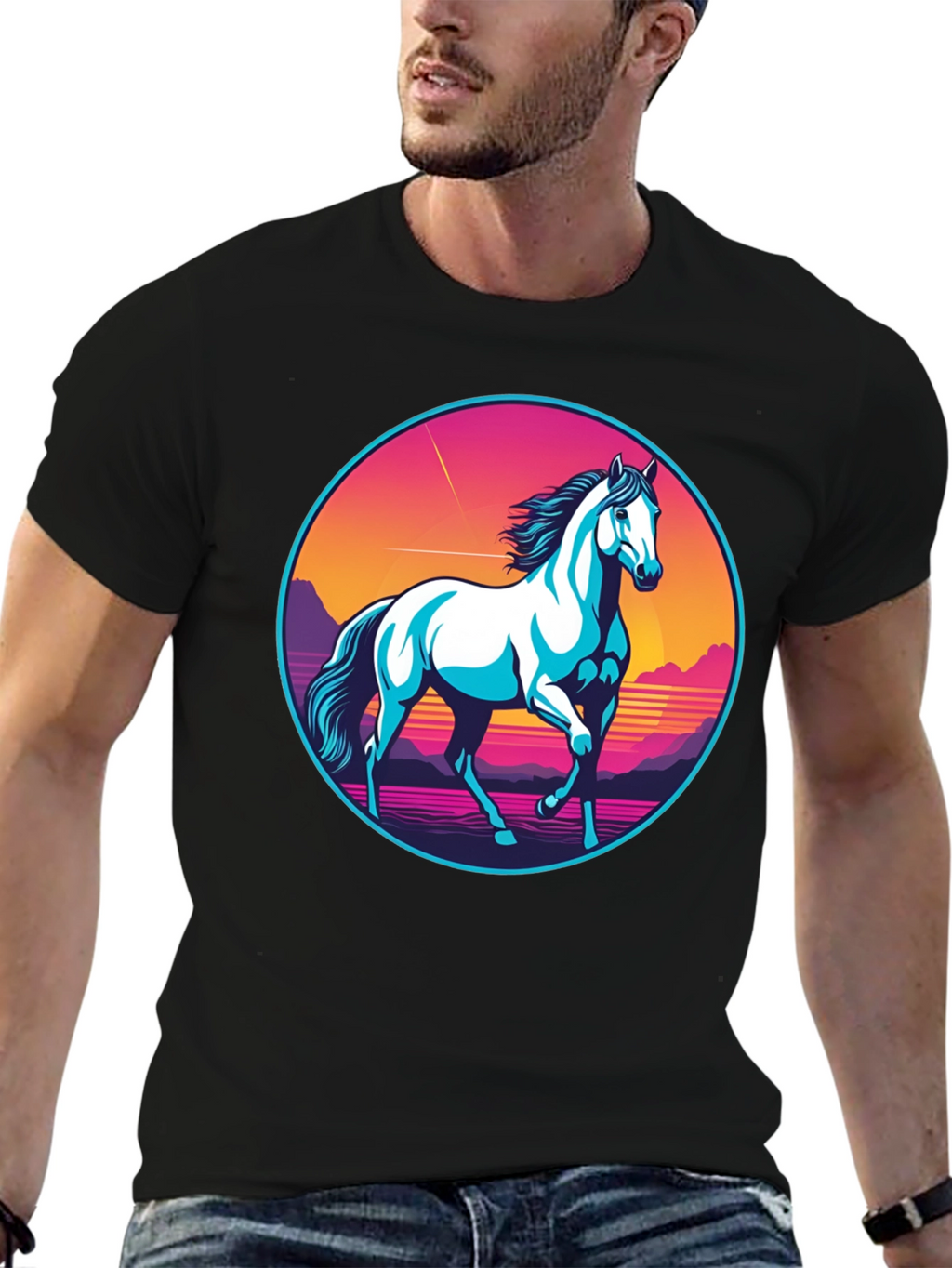 Retro Horse Graphic Tee - Black
